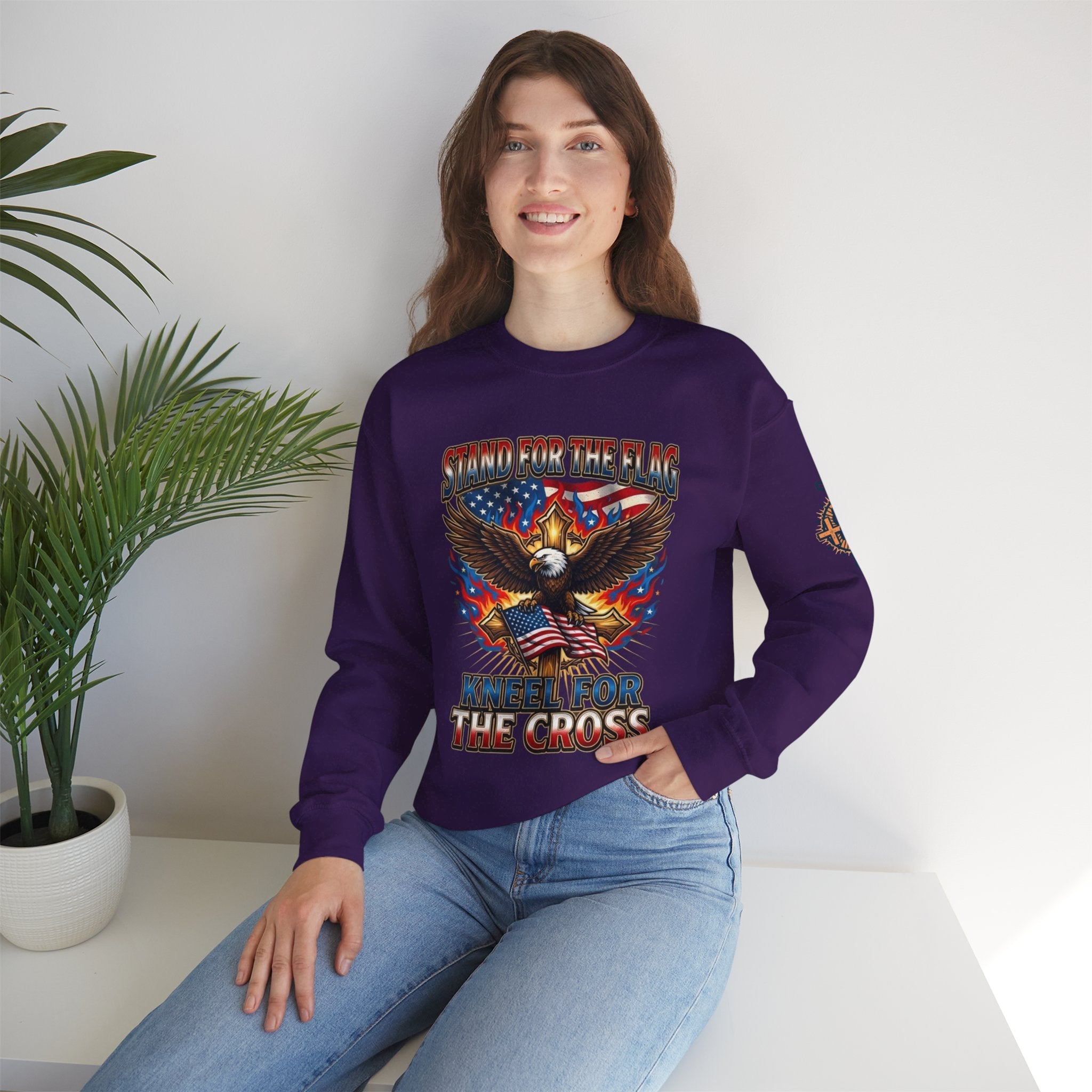Stand for the Flag Kneel for the Cross Sweatshirt | Patriotic Eagle Sweatshirt Printify
