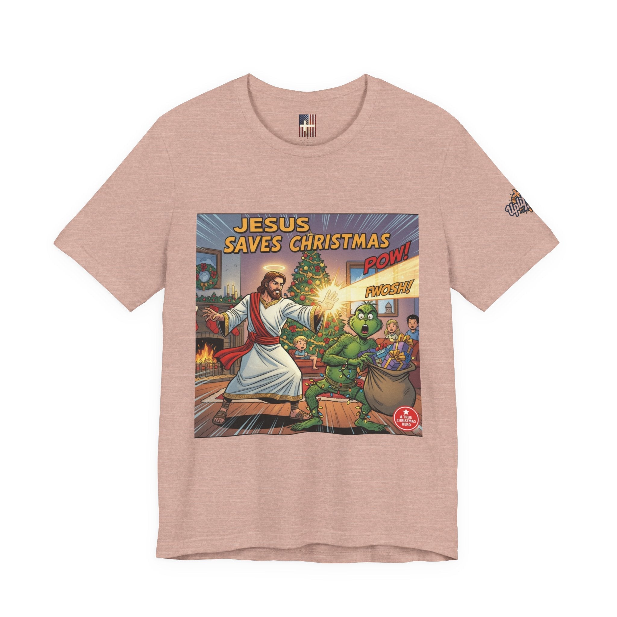 Jesus Saves Christmas T-shirt – Grinch vs Savior Light Battle Christian T-shirt for Hilarious Holiday Faith & True Joy Printify