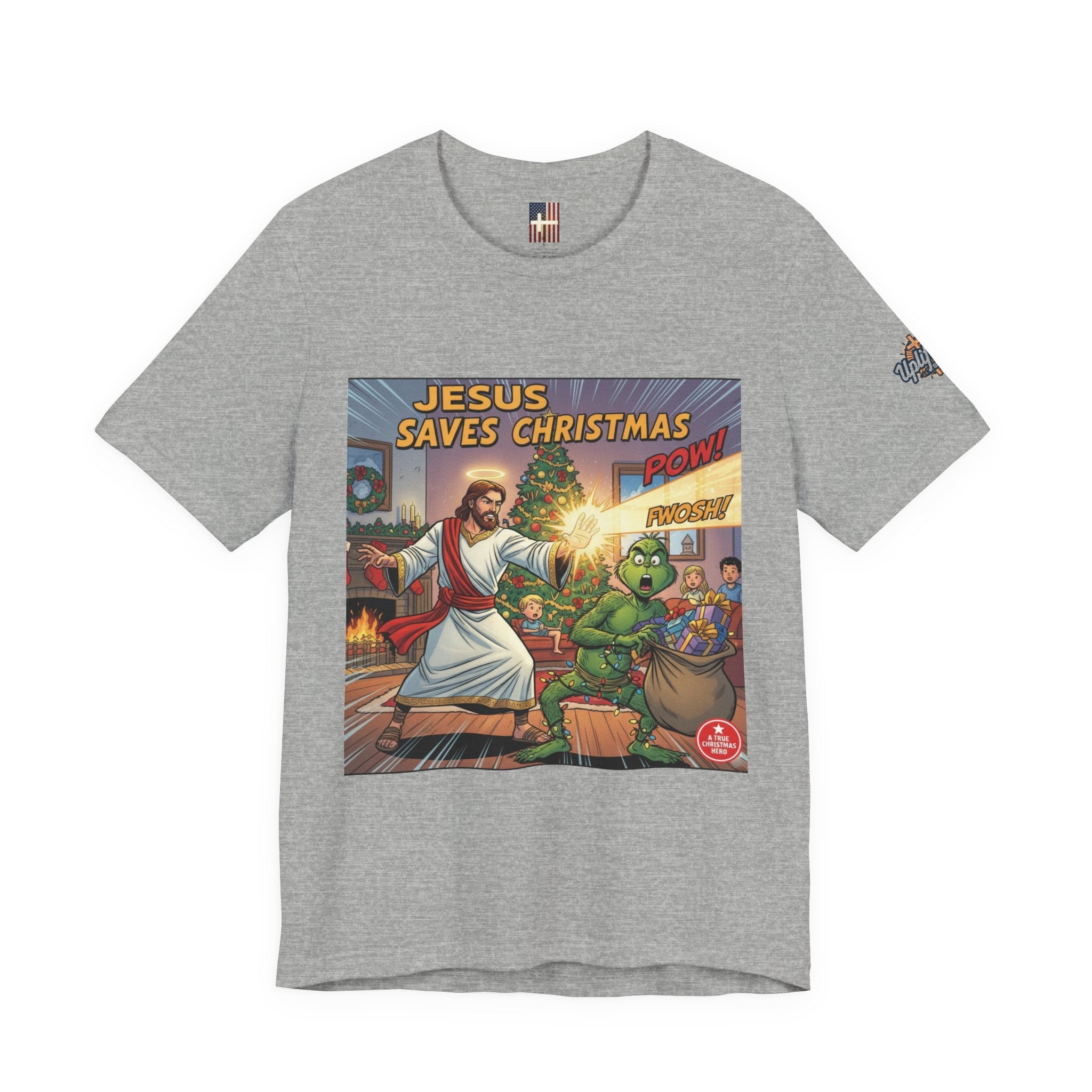 Jesus Saves Christmas T-shirt – Grinch vs Savior Light Battle Christian T-shirt for Hilarious Holiday Faith & True Joy Printify