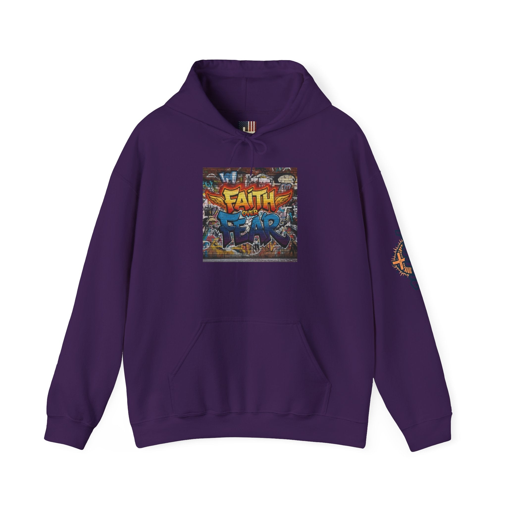 Faith Over Fear Hoodie – Graffiti Wall Christian Sweatshirt for Bold 2 Corinthians 5:7 Streetwear & Unshakable Faith Printify