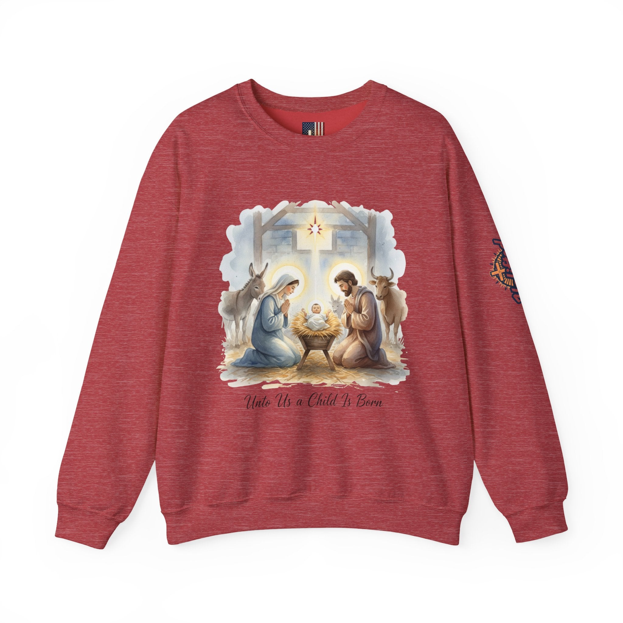 Unto Us a Child is Born Sweatshirt – Isaiah 9:6 Nativity Manger Scene Christian Christmas Sweatshirt for Holy Night Faith Printify