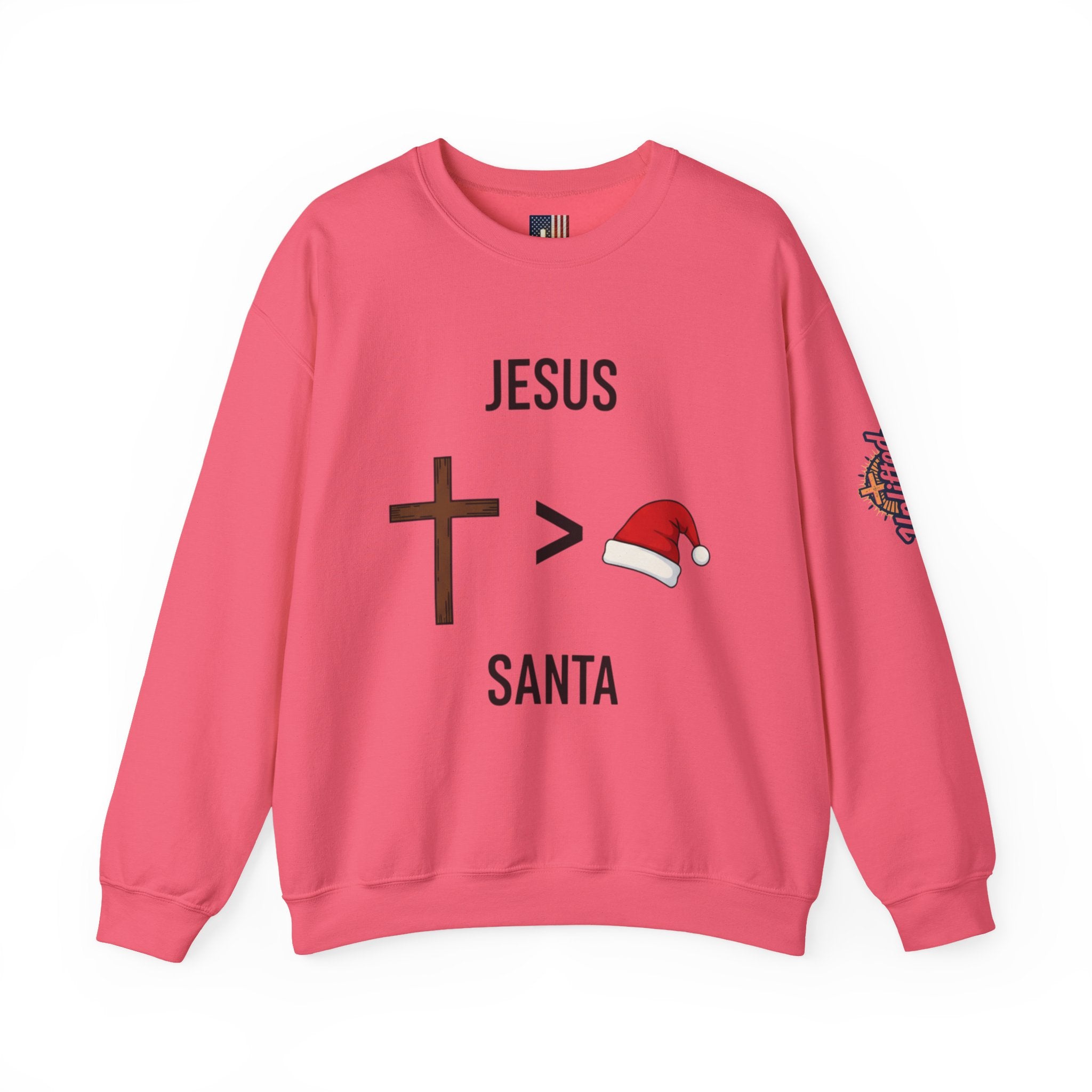 🎄 Jesus > Santa – Minimalist Christian Christmas Sweatshirt | Bold Faith Over Holiday Tee | Cross vs Santa Hat Design | Uplifted Gear Printify