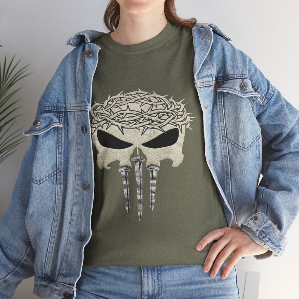 Christian Skull T-shirt - Crown of Thorns & Nails - Warrior Faith T-shirt Printify