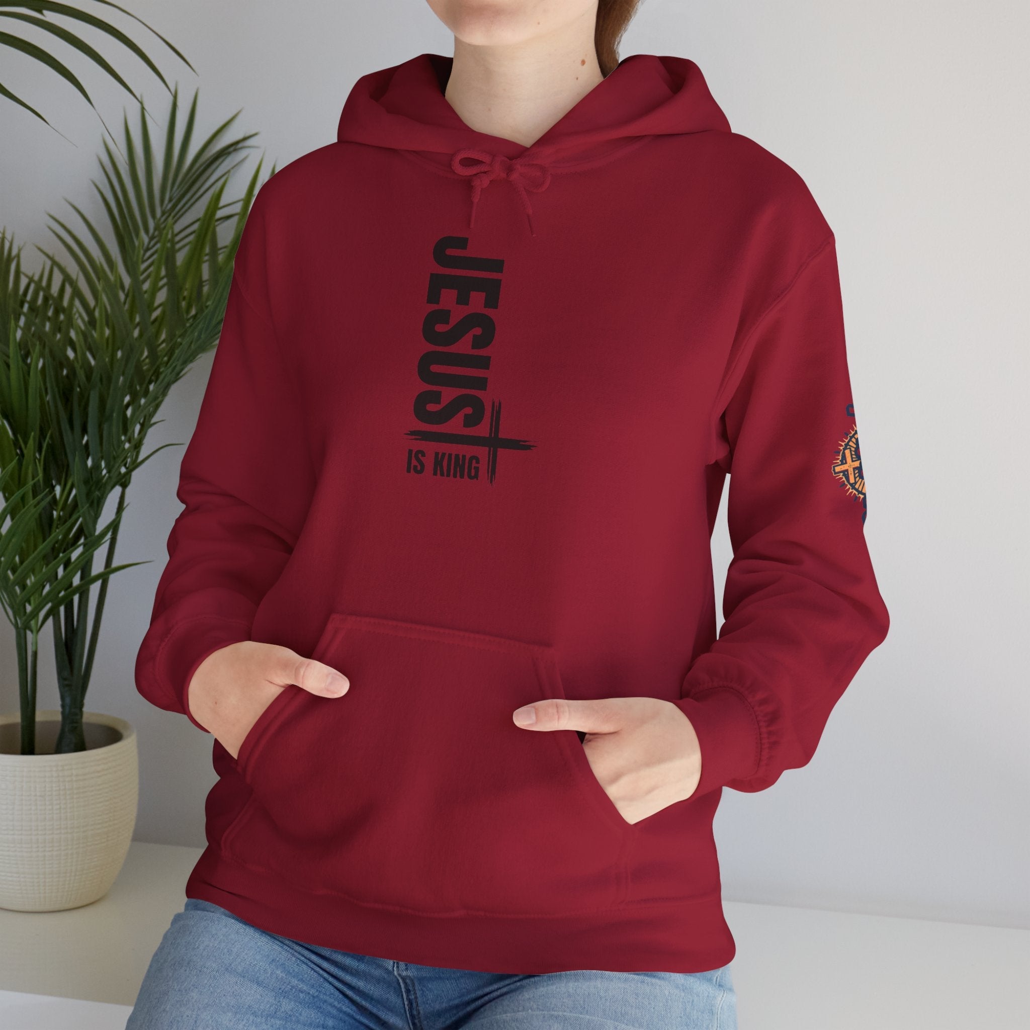 Jesus Is King Hoodie | Modern Typographic Cross Christian Hoodie Printify