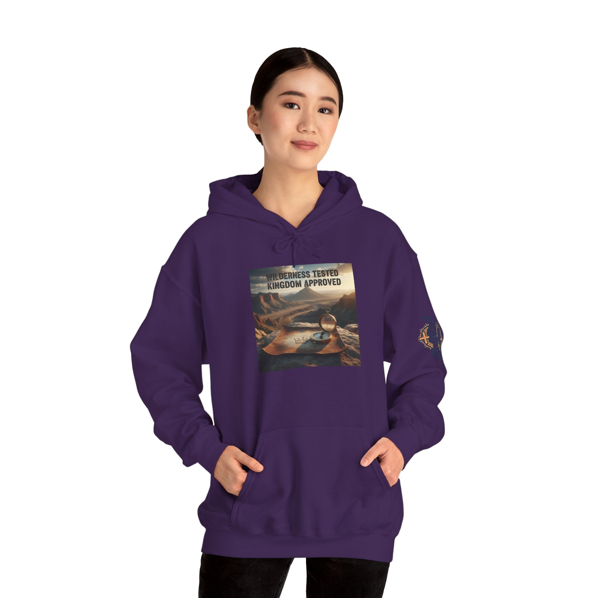 Wilderness Tested Kingdom Approved Hoodie – Mountain Desert Compass Crown Christian Sweatshirt for Biblical Adventure Faith Printify
