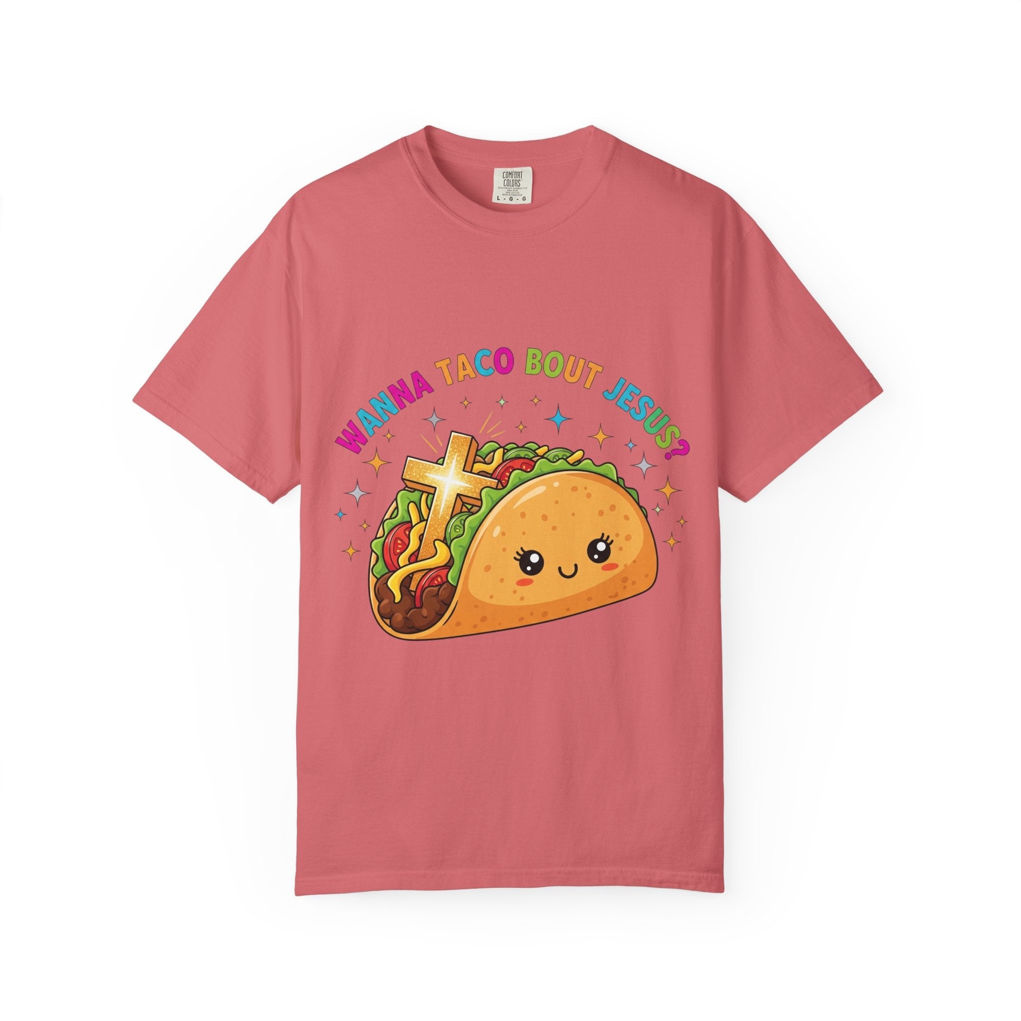 Wanna Taco 'Bout Jesus? Funny Christian Pun T-Shirt – Lettuce Pray & Share Faith! Printify