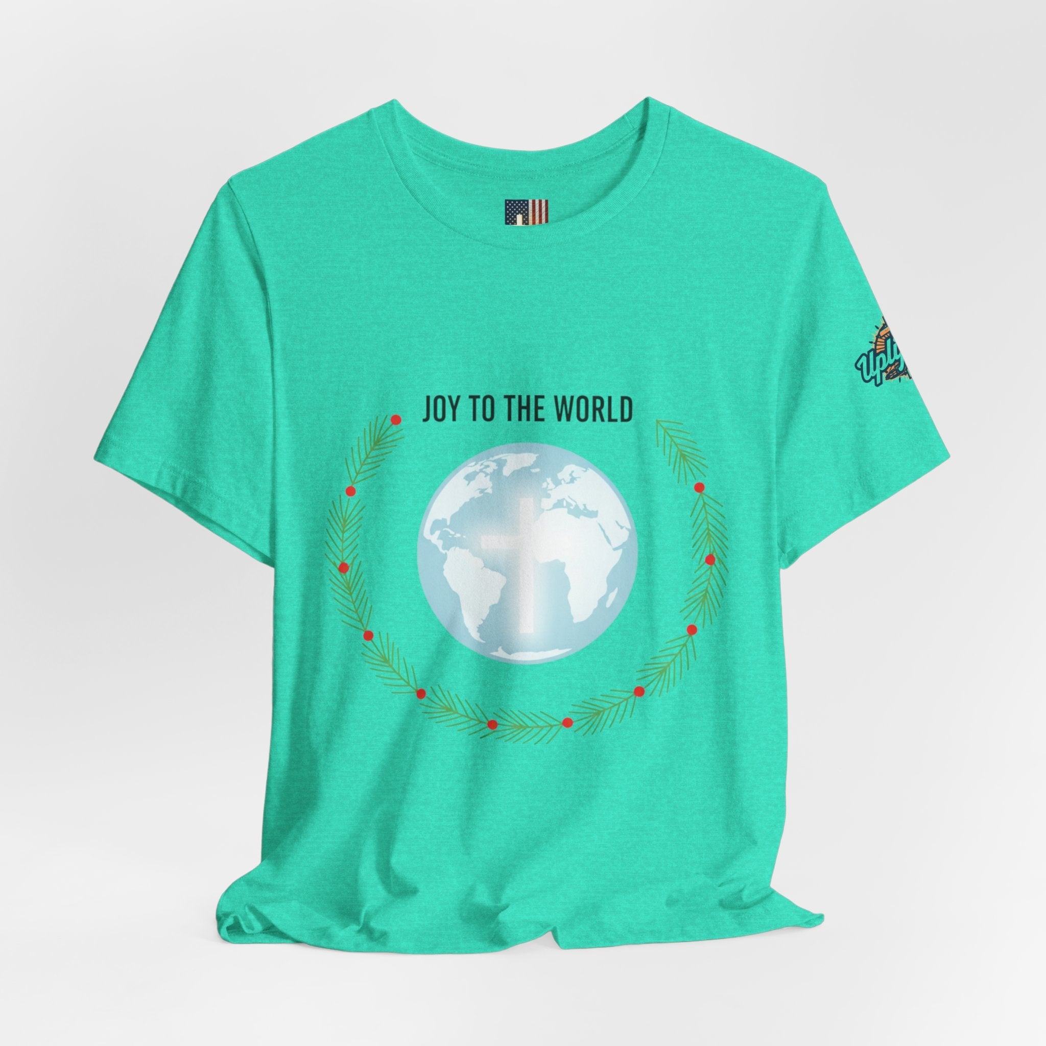 Joy to the World T-shirt – Wreath Earth Nativity Christian Christmas T-shirt for Isaiah 9:6 Holiday Faith & Festive Joy Printify