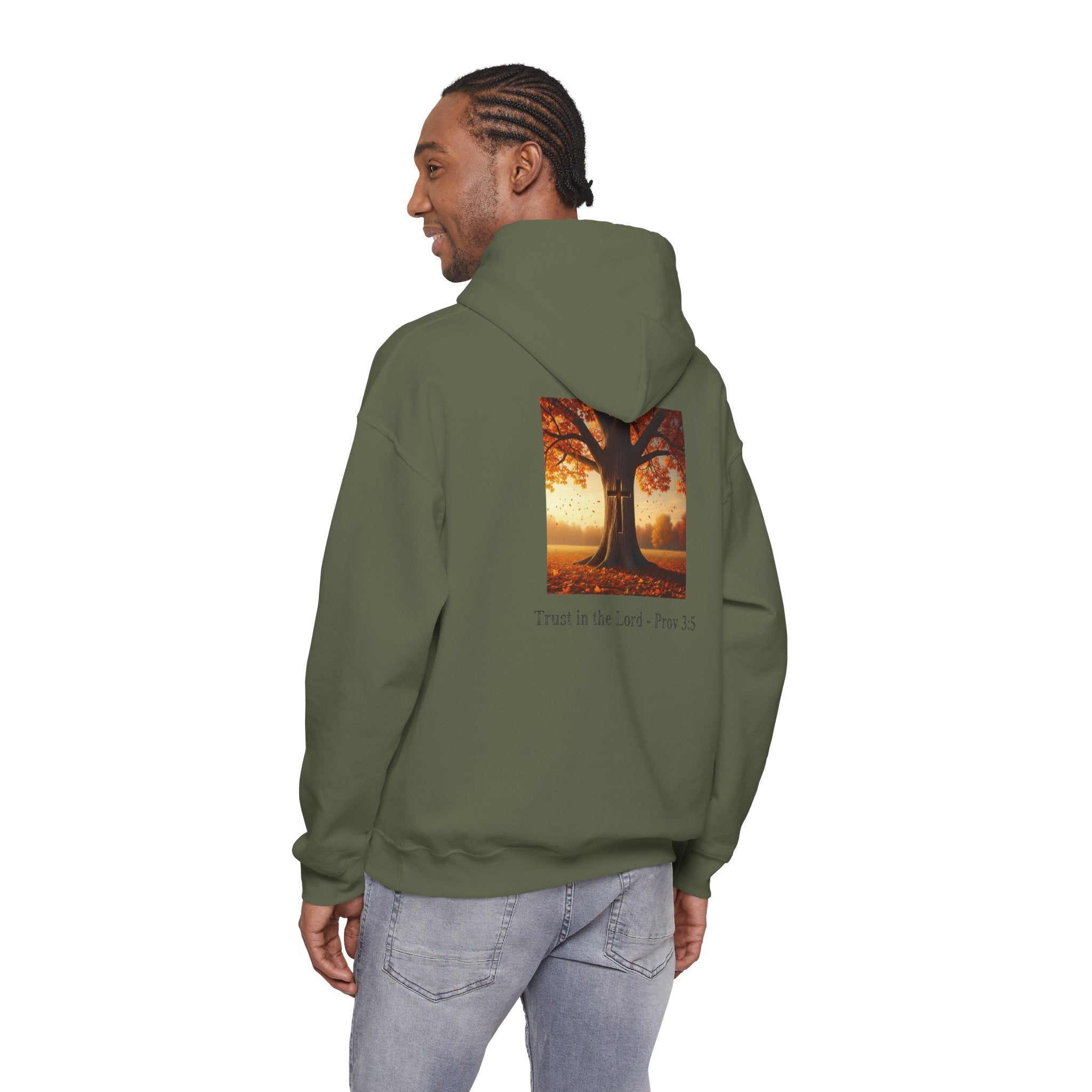 Trust in the Lord Hoodie – Autumn Tree Proverbs 3:5 Christian Hoodie for Cozy Faith Printify
