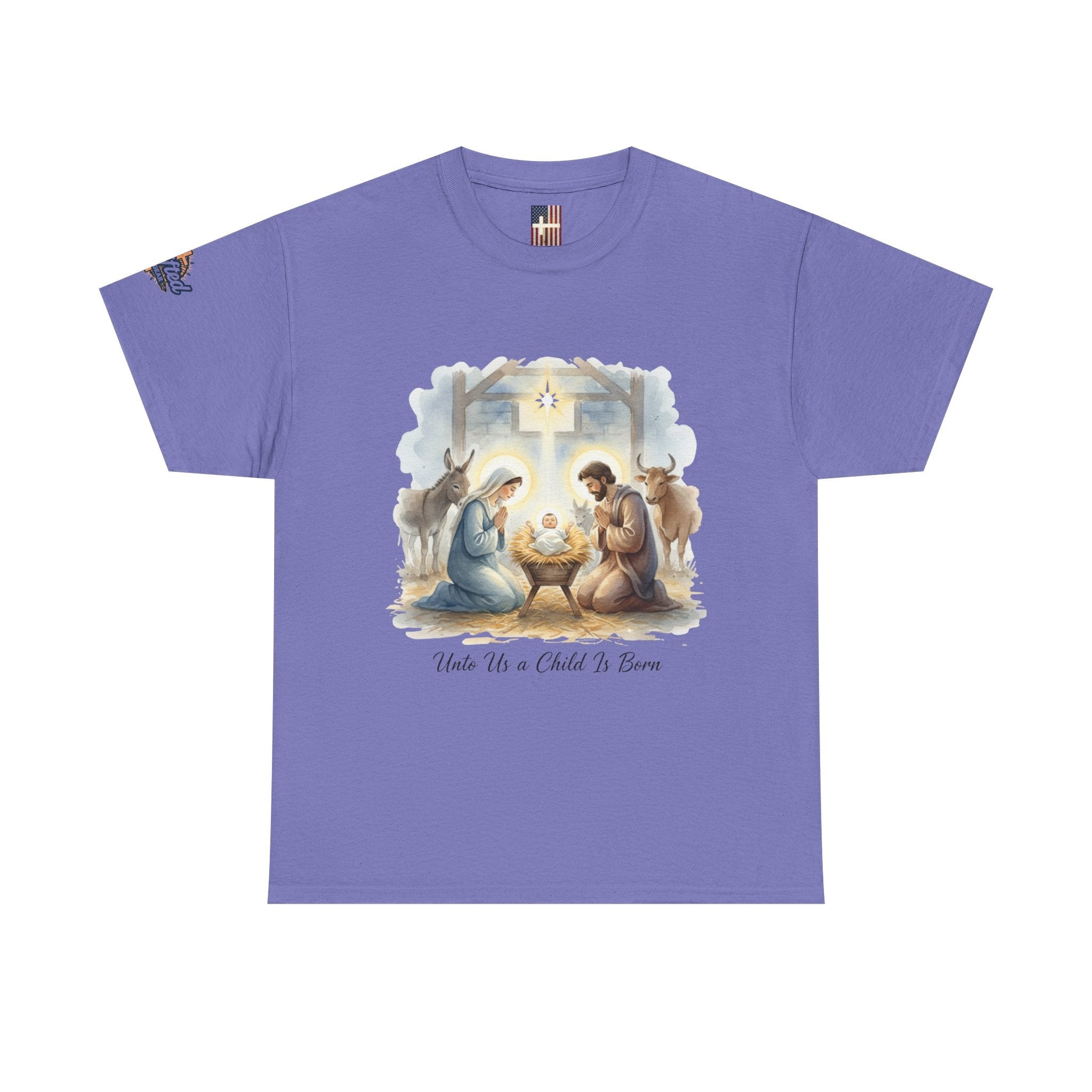 Unto Us a Child is Born T-shirt – Isaiah 9:6 Nativity Manger Scene Christian Christmas T-shirt for Holy Night Faith Printify