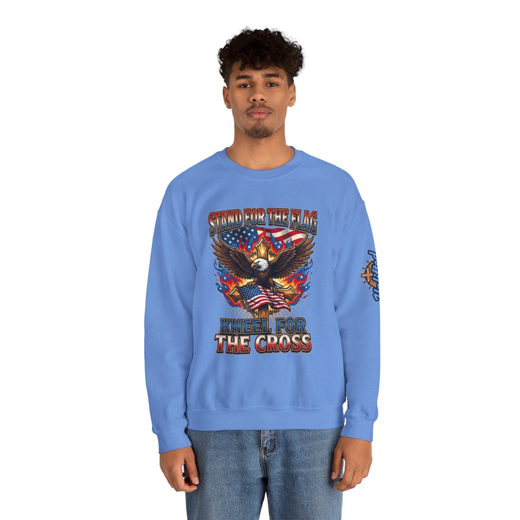 Stand for the Flag Kneel for the Cross Sweatshirt | Patriotic Eagle Sweatshirt Printify