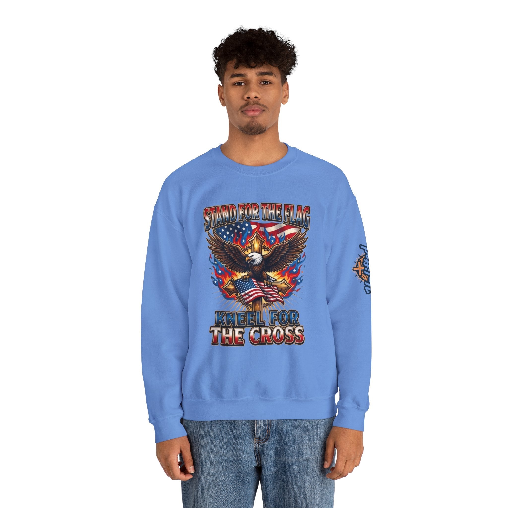Stand for the Flag Kneel for the Cross Sweatshirt | Patriotic Eagle Sweatshirt Printify