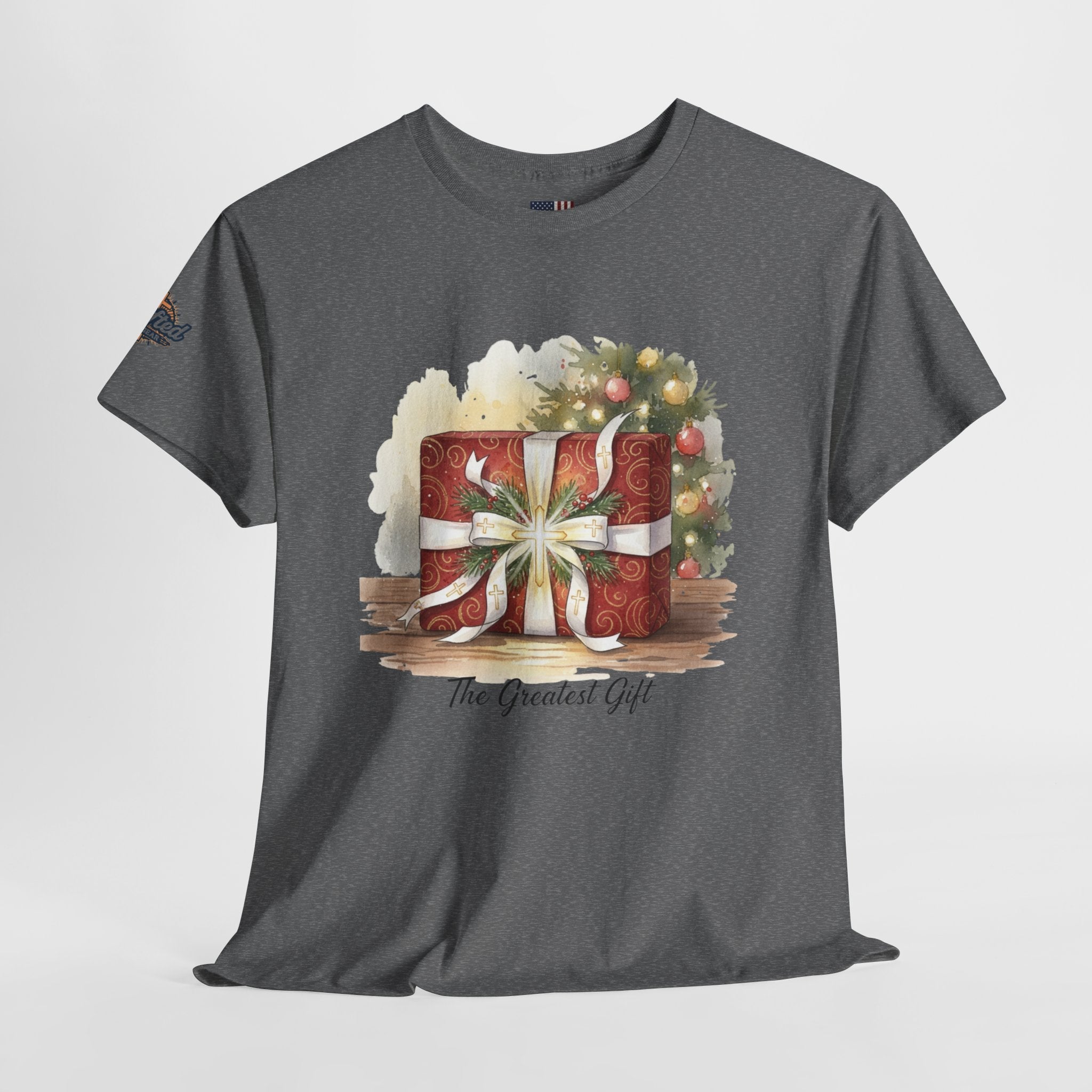 The Greatest Gift T-shirt – Cross Bow Present Christian T-shirt for Christmas Salvation & Eternal Faith Printify