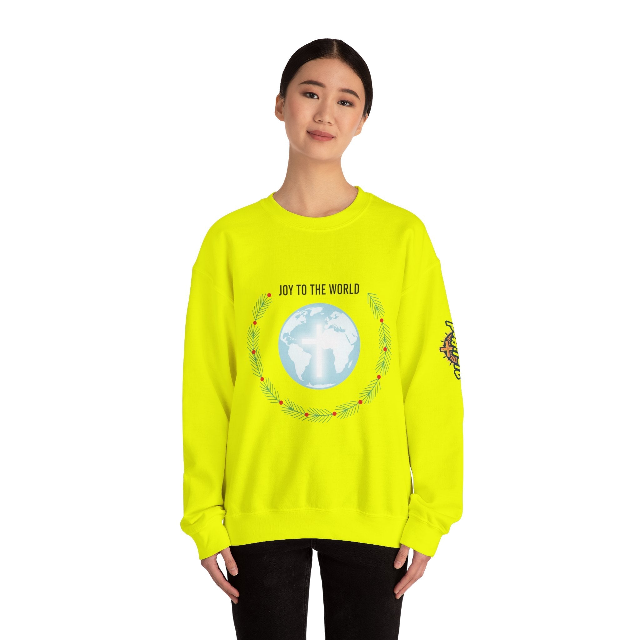 Joy to the World Sweatshirt – Wreath Earth Nativity Christian Christmas Sweatshirt for Isaiah 9:6 Holiday Faith & Festive Joy Printify