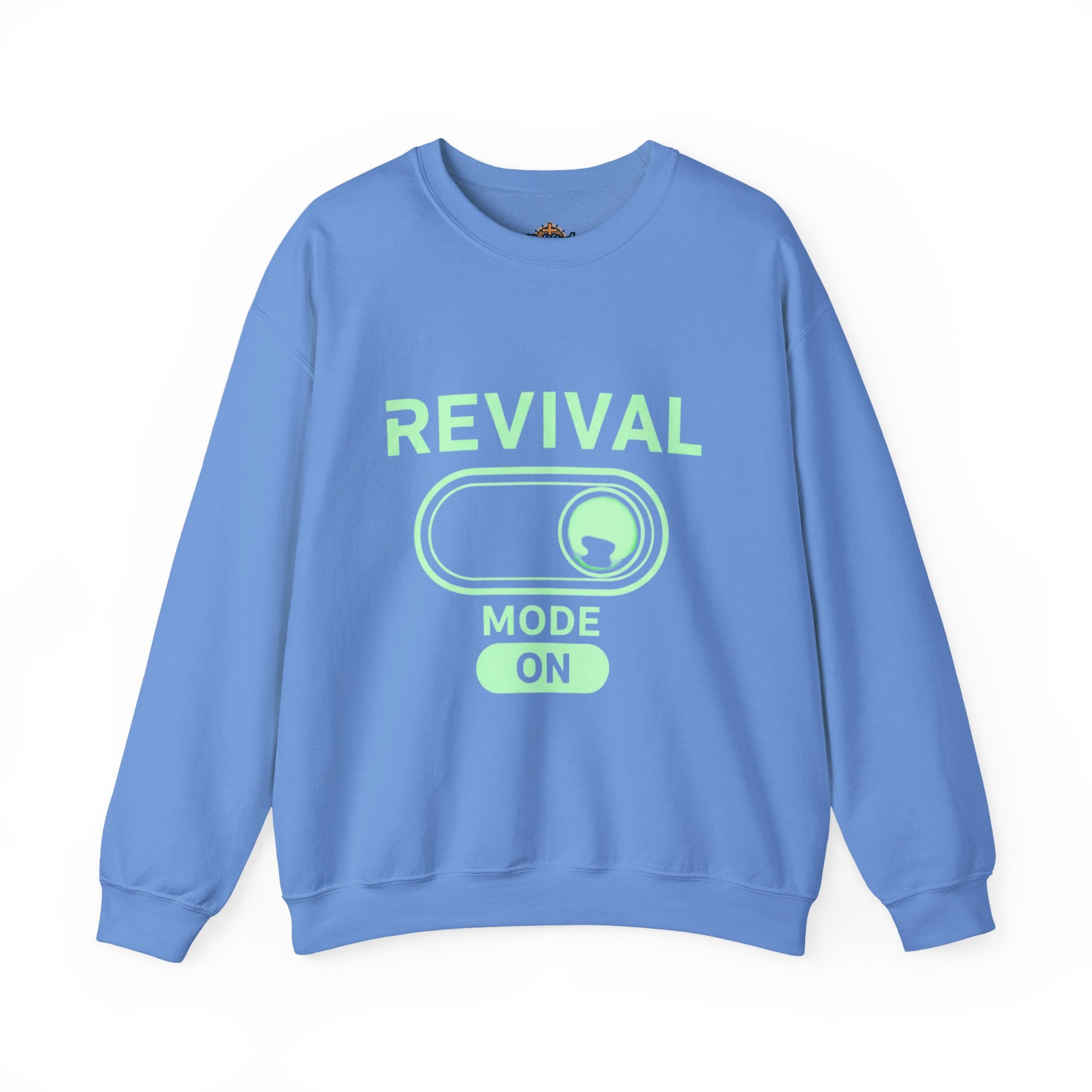 🔥 Revival Mode: ON – Christian Techwear Sweatshirt | Glowing Green Faith Switch | Futuristic Jesus Shirt | Activate Your Spiritual Awakening | Uplifted Gear Printify