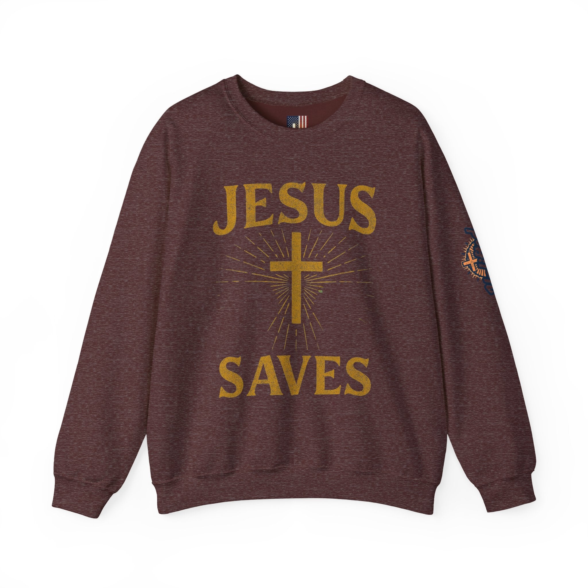 Jesus Saves Sweatshirt – Radiant Cross & Rays of Light Christian Sweatshirt for Eternal Hope & Faith Printify