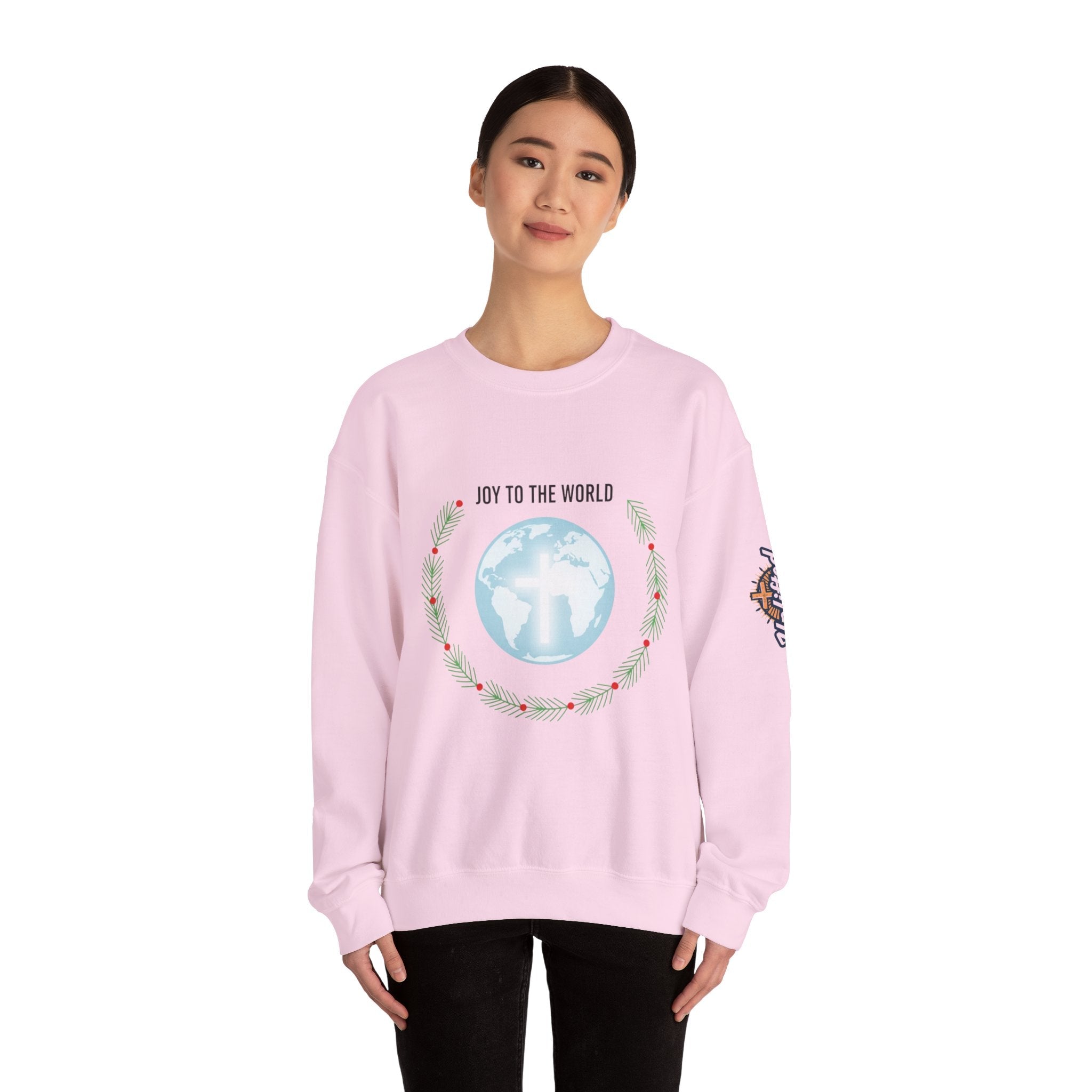 Joy to the World Sweatshirt – Wreath Earth Nativity Christian Christmas Sweatshirt for Isaiah 9:6 Holiday Faith & Festive Joy Printify