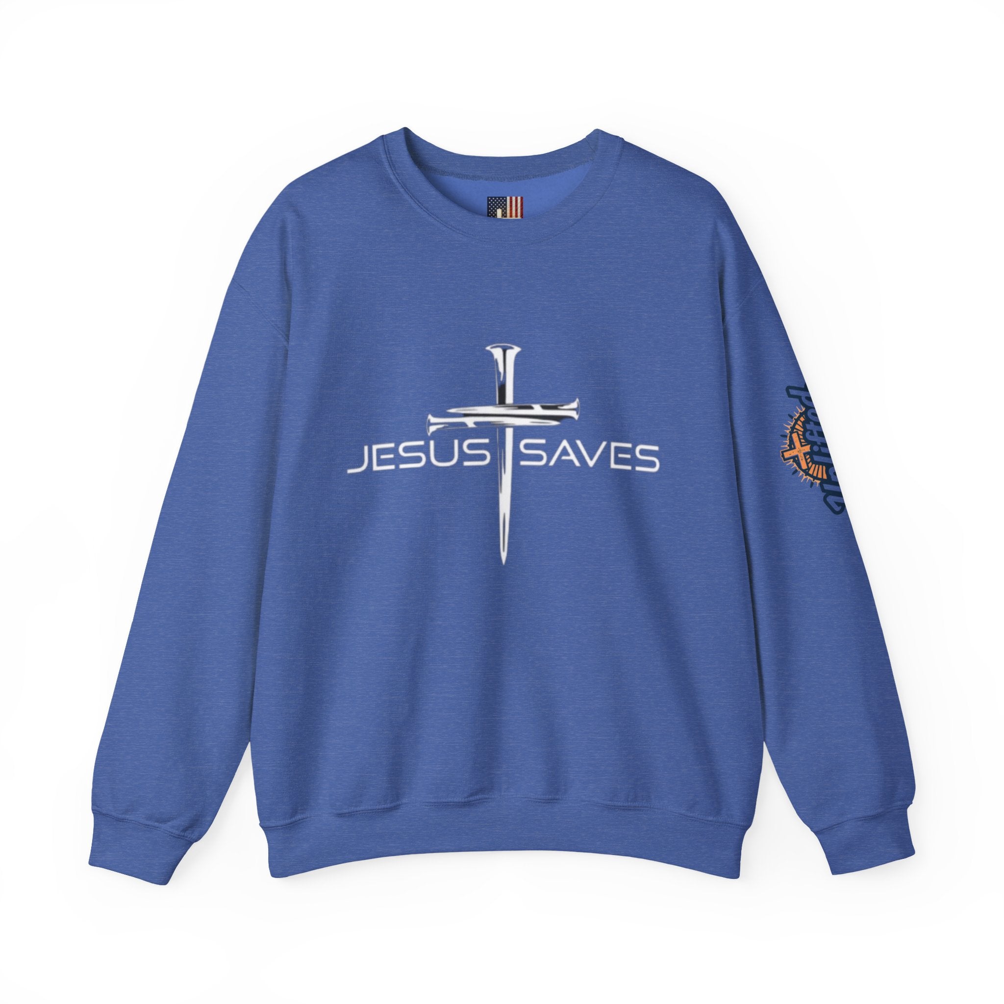 Jesus Saves Sweatshirt – 3 Nails Crucifix Cross Christian Sweatshirt for Redemption Faith & Bold Salvation Printify