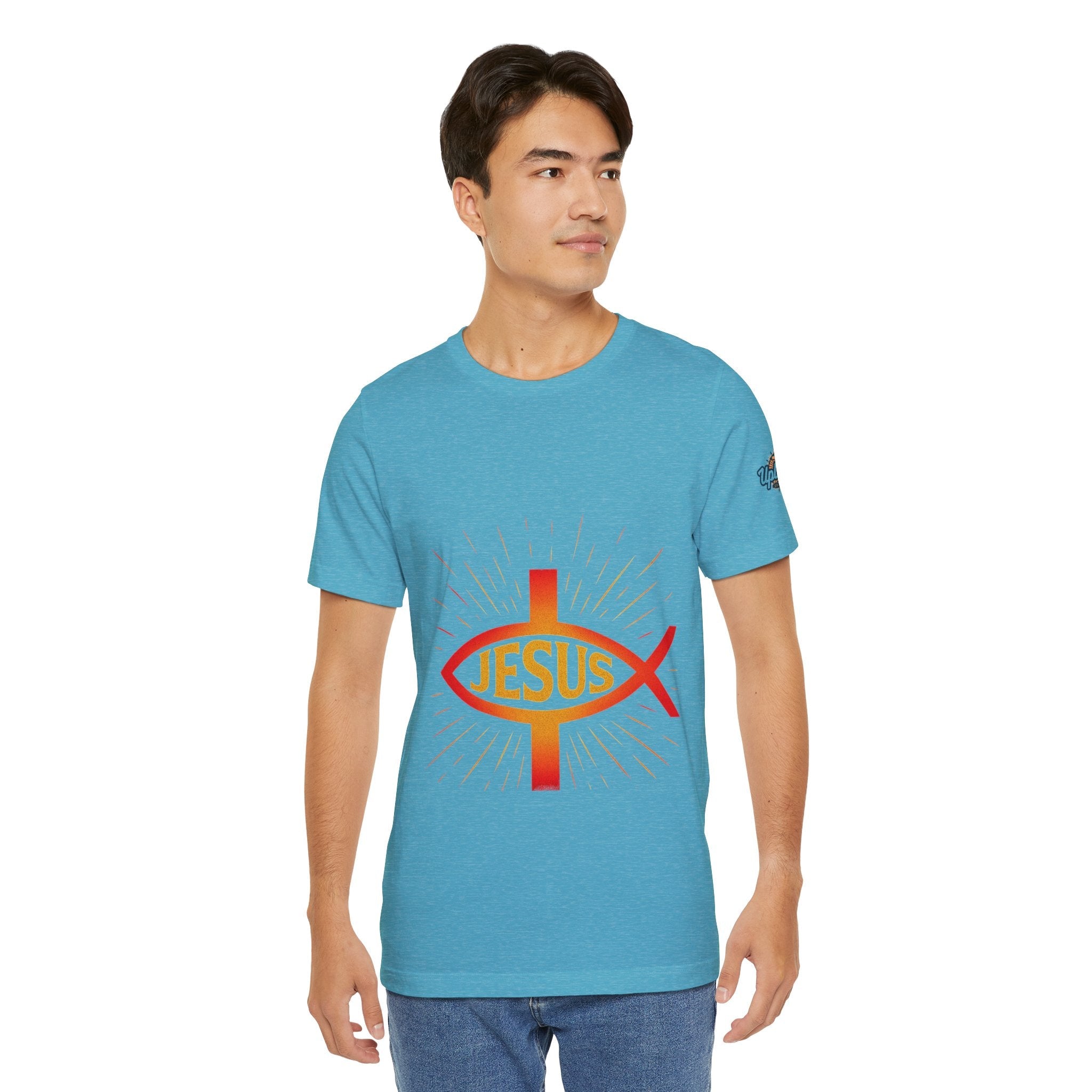 Jesus Ichthys T-shirt – Christian Fish Symbol with Cross & Jesus Inscription T-shirt for Eternal Faith & Streetwear Printify