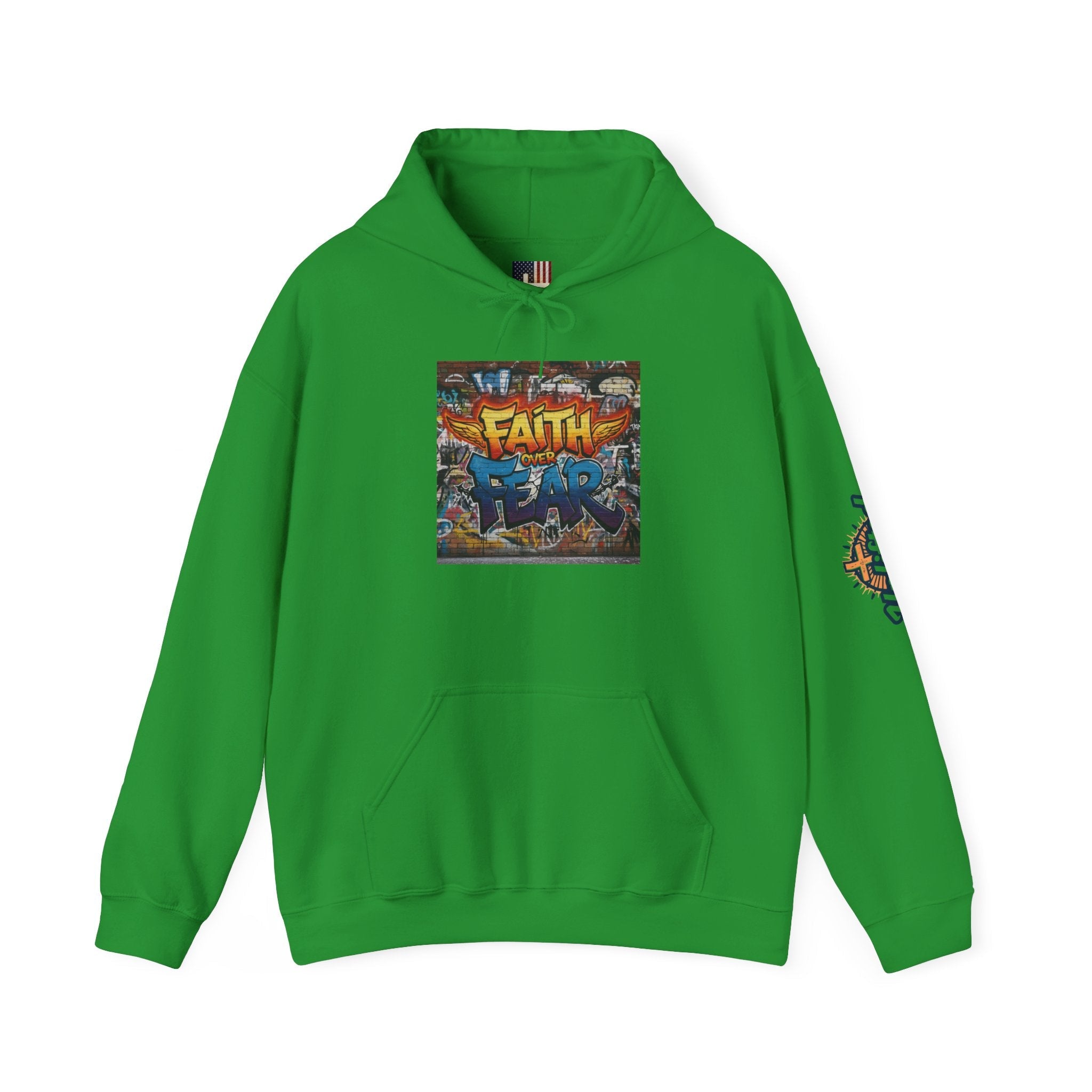 Faith Over Fear Hoodie – Graffiti Wall Christian Sweatshirt for Bold 2 Corinthians 5:7 Streetwear & Unshakable Faith Printify