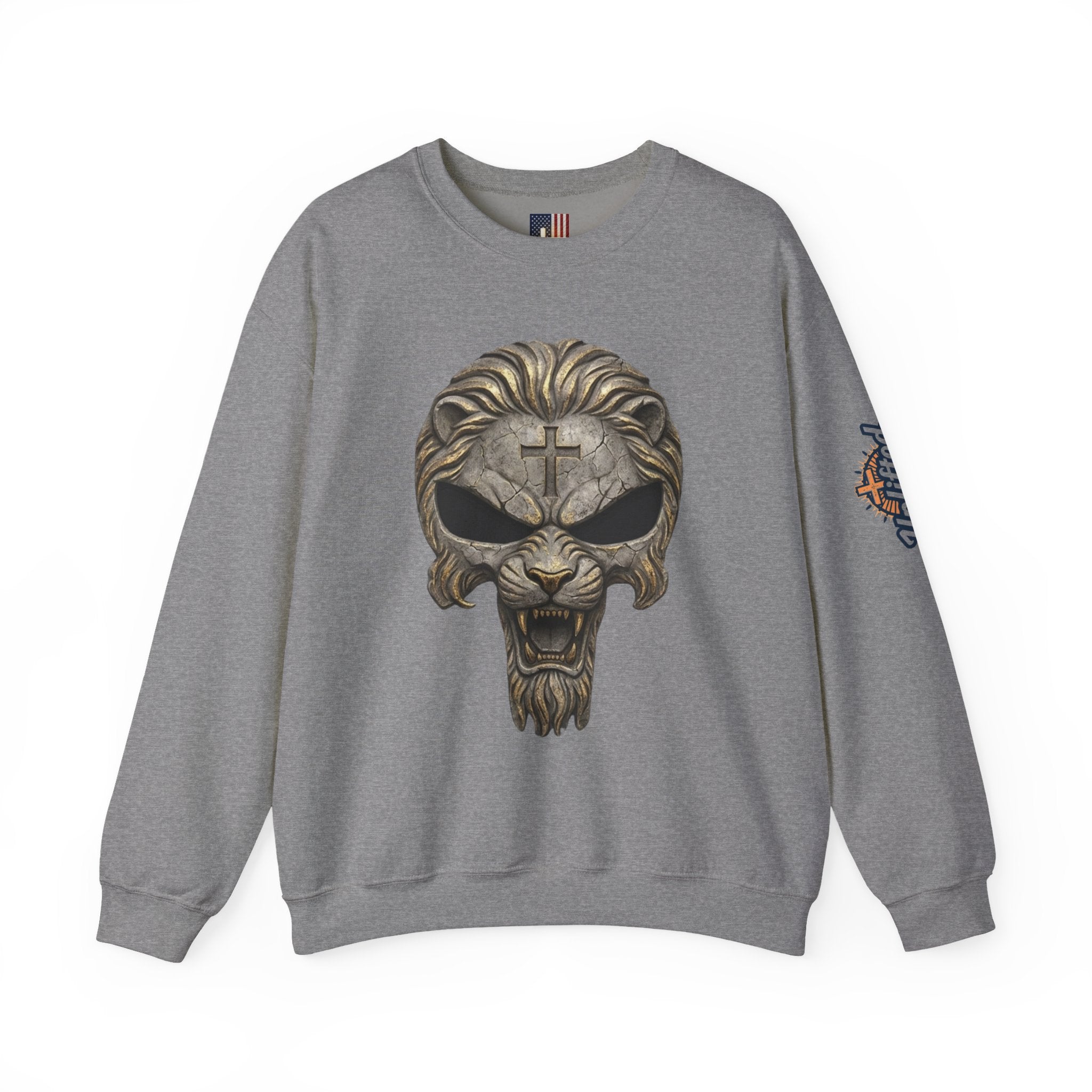 Lion of Judah Skull Christian Sweatshirt - Warrior Faith Cross Sweatshirt Printify