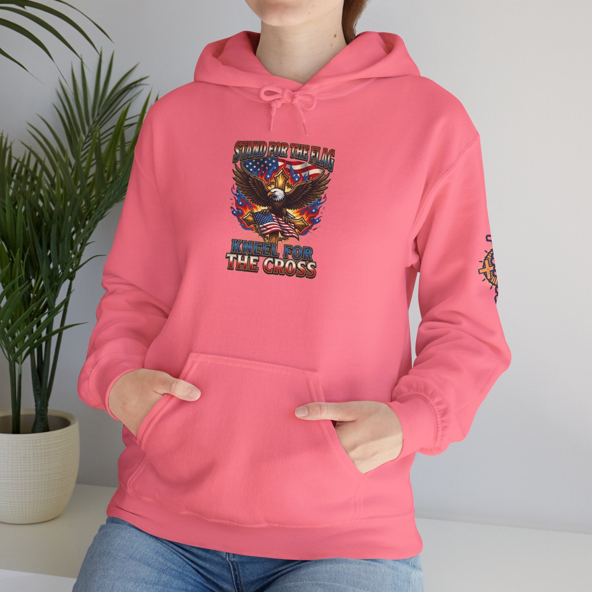 Stand for the Flag Kneel for the Cross Hoodie | Patriotic Eagle Hoodie Printify