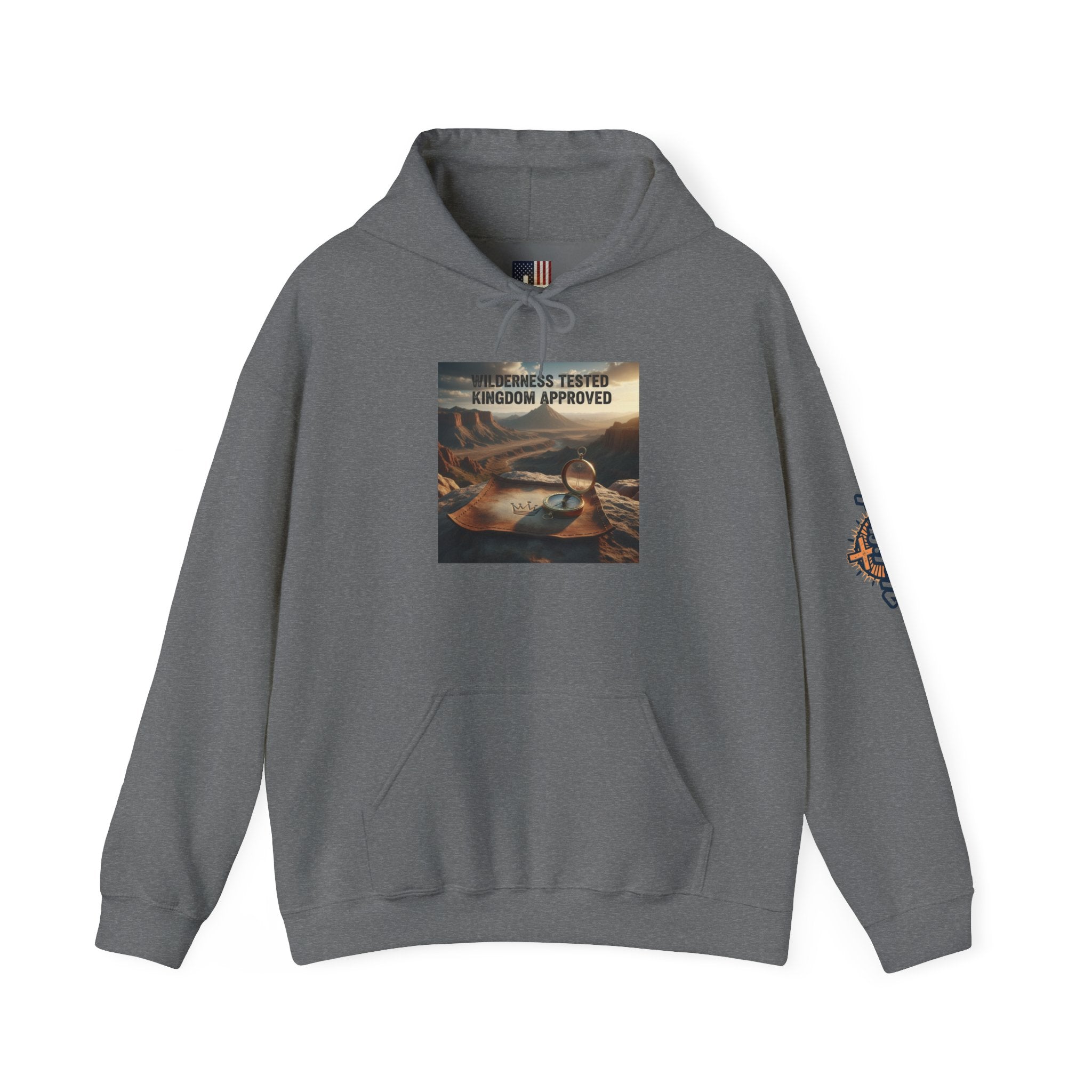 Wilderness Tested Kingdom Approved Hoodie – Mountain Desert Compass Crown Christian Sweatshirt for Biblical Adventure Faith Printify