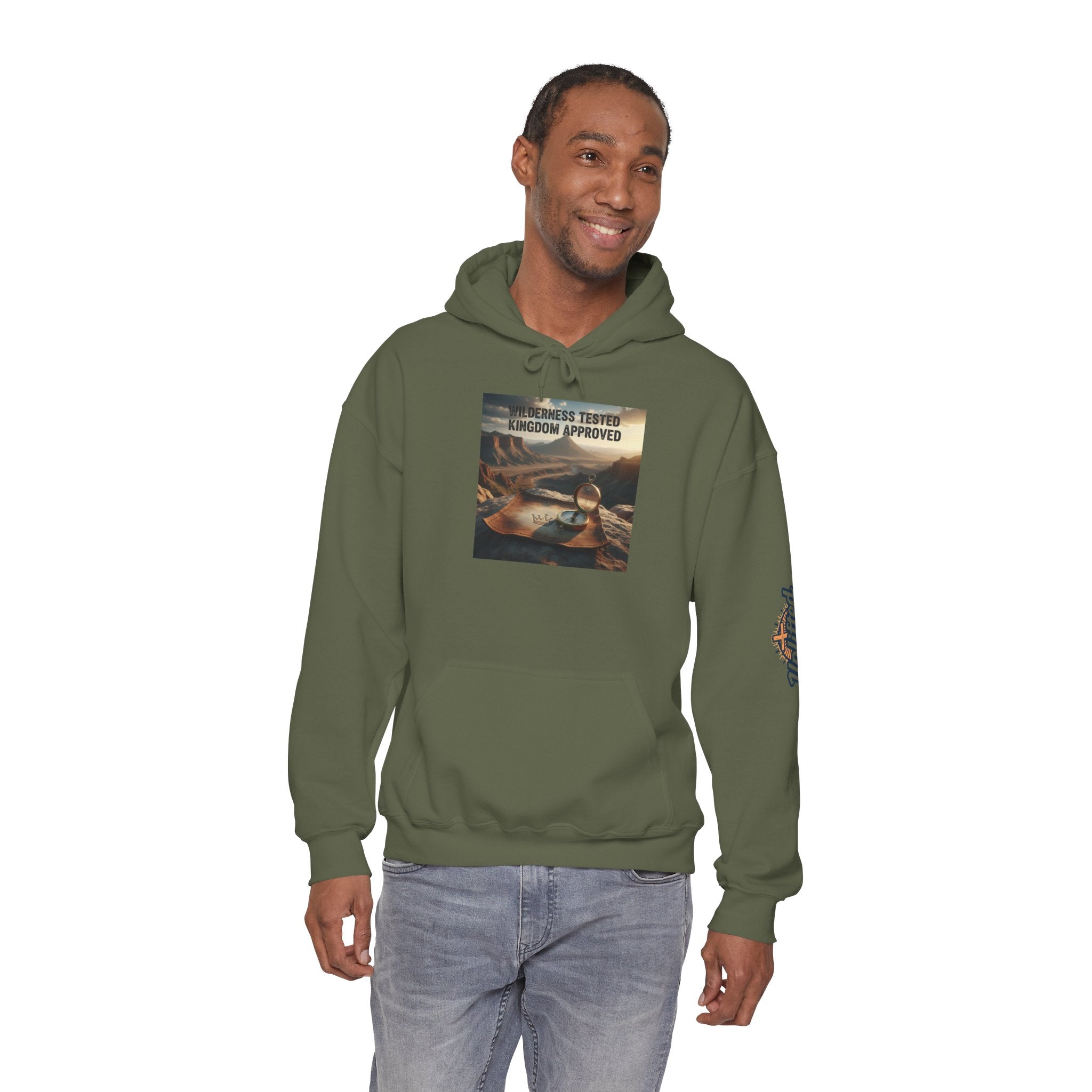 Wilderness Tested Kingdom Approved Hoodie – Mountain Desert Compass Crown Christian Sweatshirt for Biblical Adventure Faith Printify