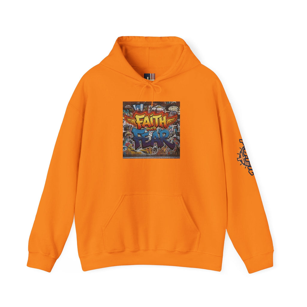 Faith Over Fear Hoodie – Graffiti Wall Christian Sweatshirt for Bold 2 Corinthians 5:7 Streetwear & Unshakable Faith Printify