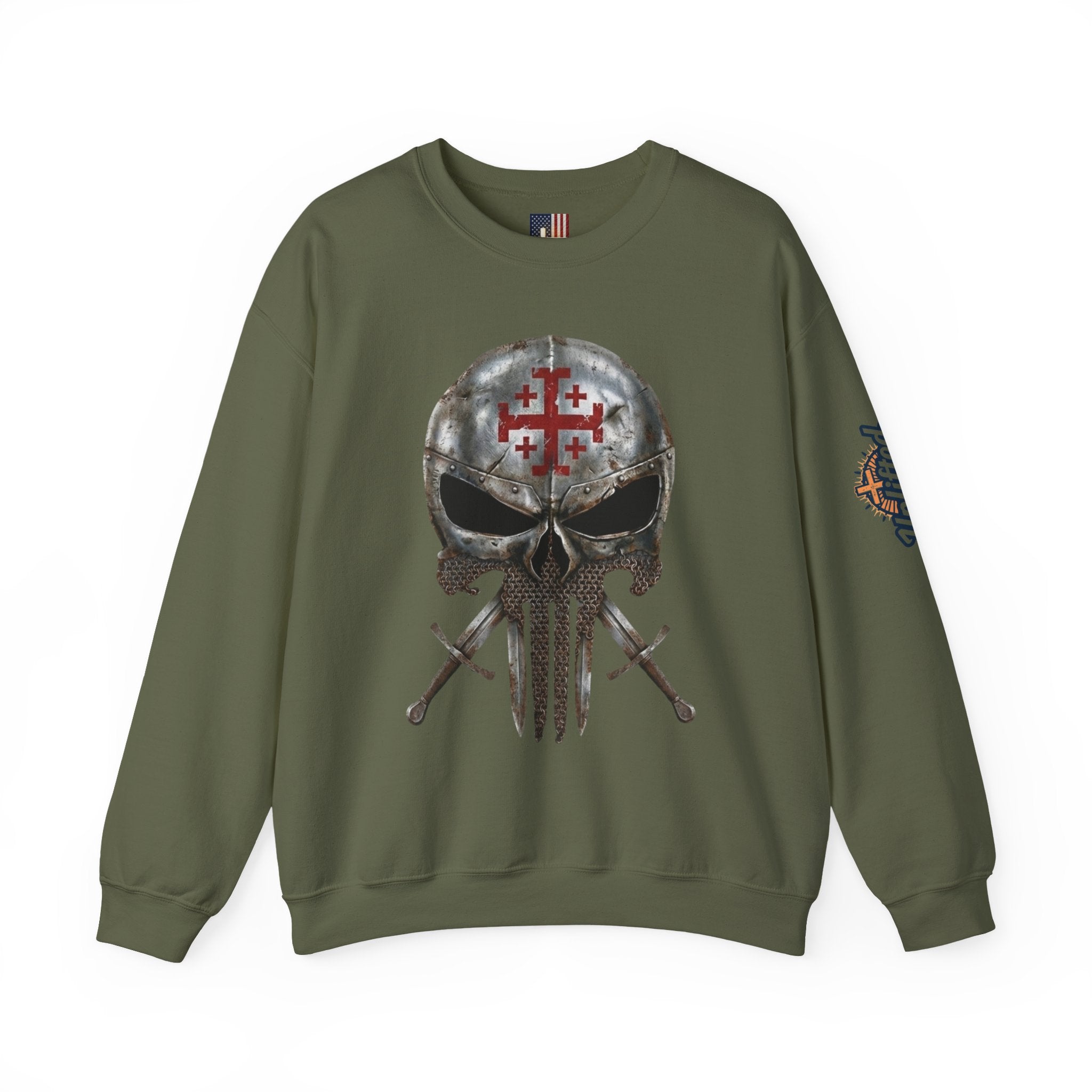 Crusader Knight Christian Skull Sweatshirt - Warrior Armor of God Sweatshirt Printify