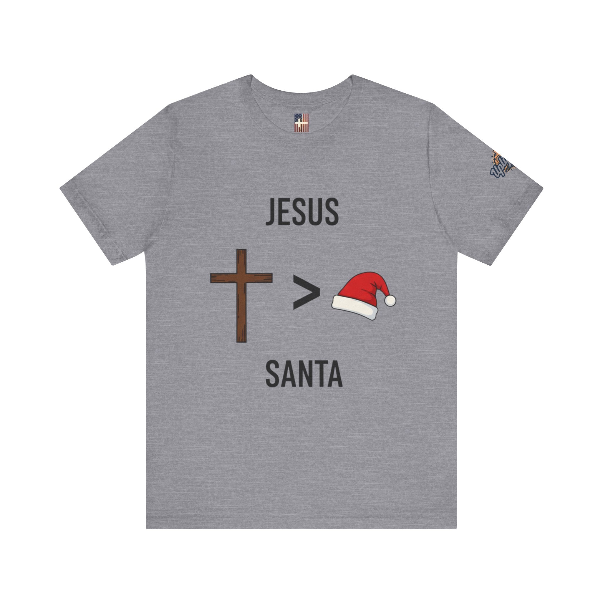 🎄 Jesus > Santa – Minimalist Christian Christmas T-Shirt | Bold Faith Over Holiday Tee | Cross vs Santa Hat Design | Uplifted Gear Printify