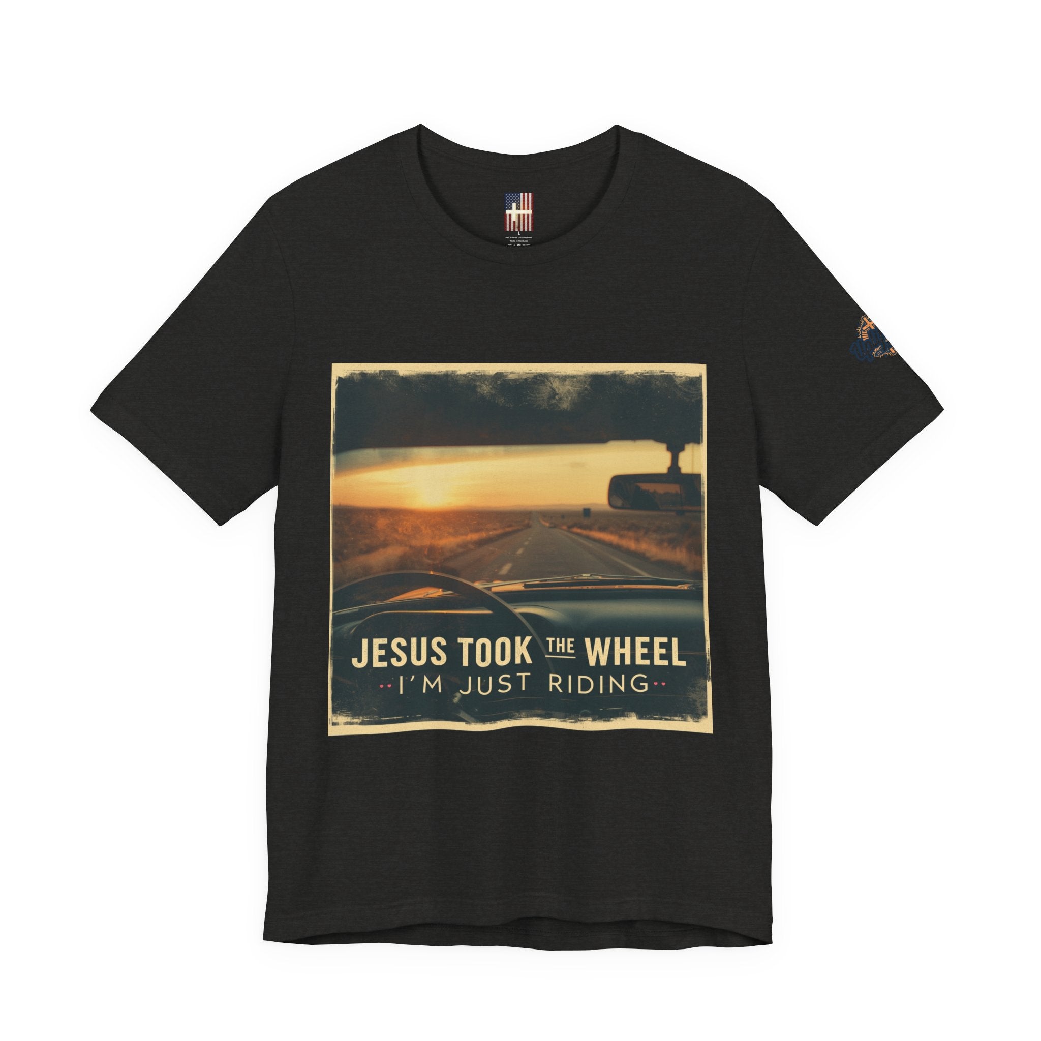 Jesus Took the Wheel I'm Just Riding T-shirt – Funny Christian Convertible Car T-shirt for Surrendered Faith & Humor Printify