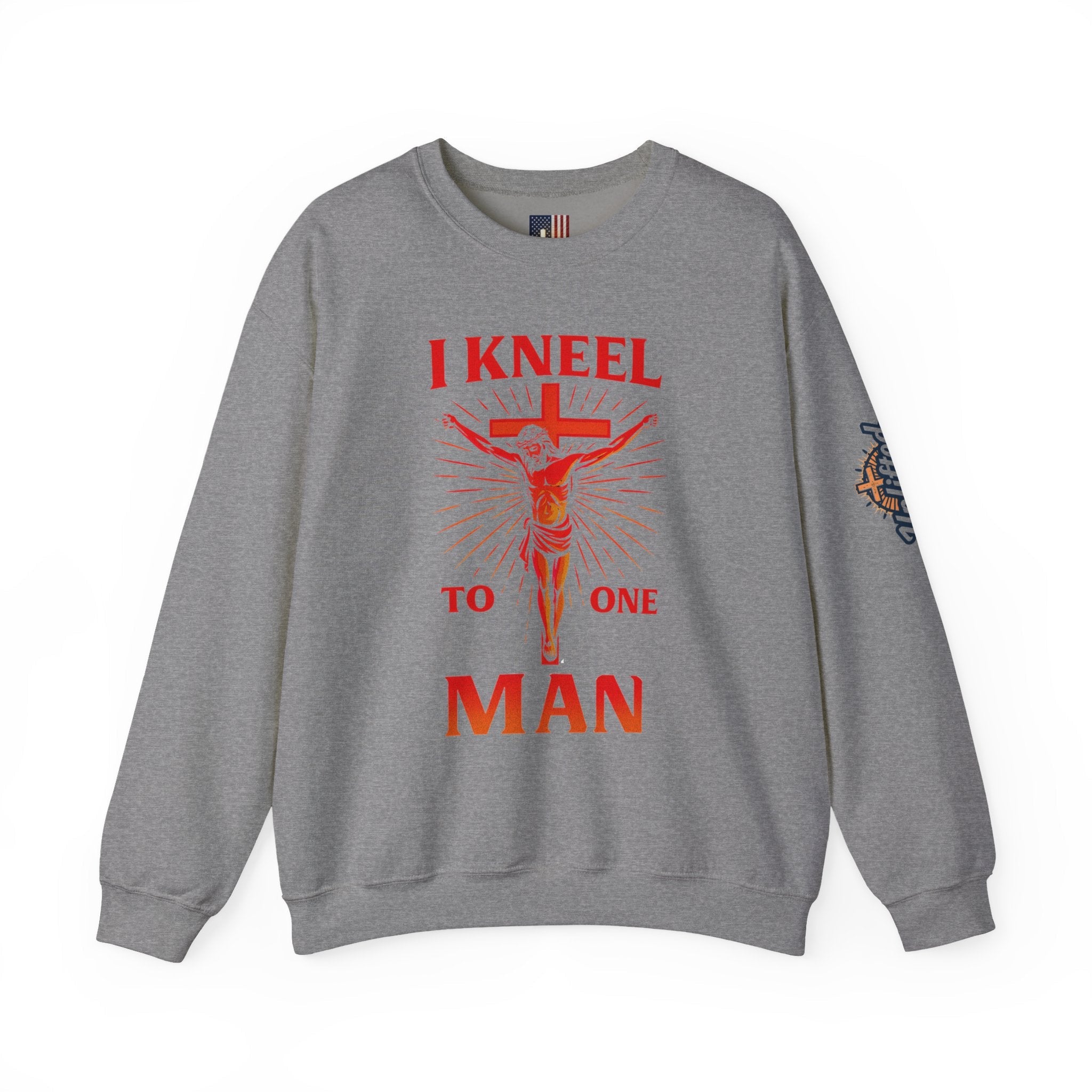 I Kneel to One Man Sweatshirt – Crucifixion Christian Sweatshirt for Unashamed Devotion & Bold Faith Printify