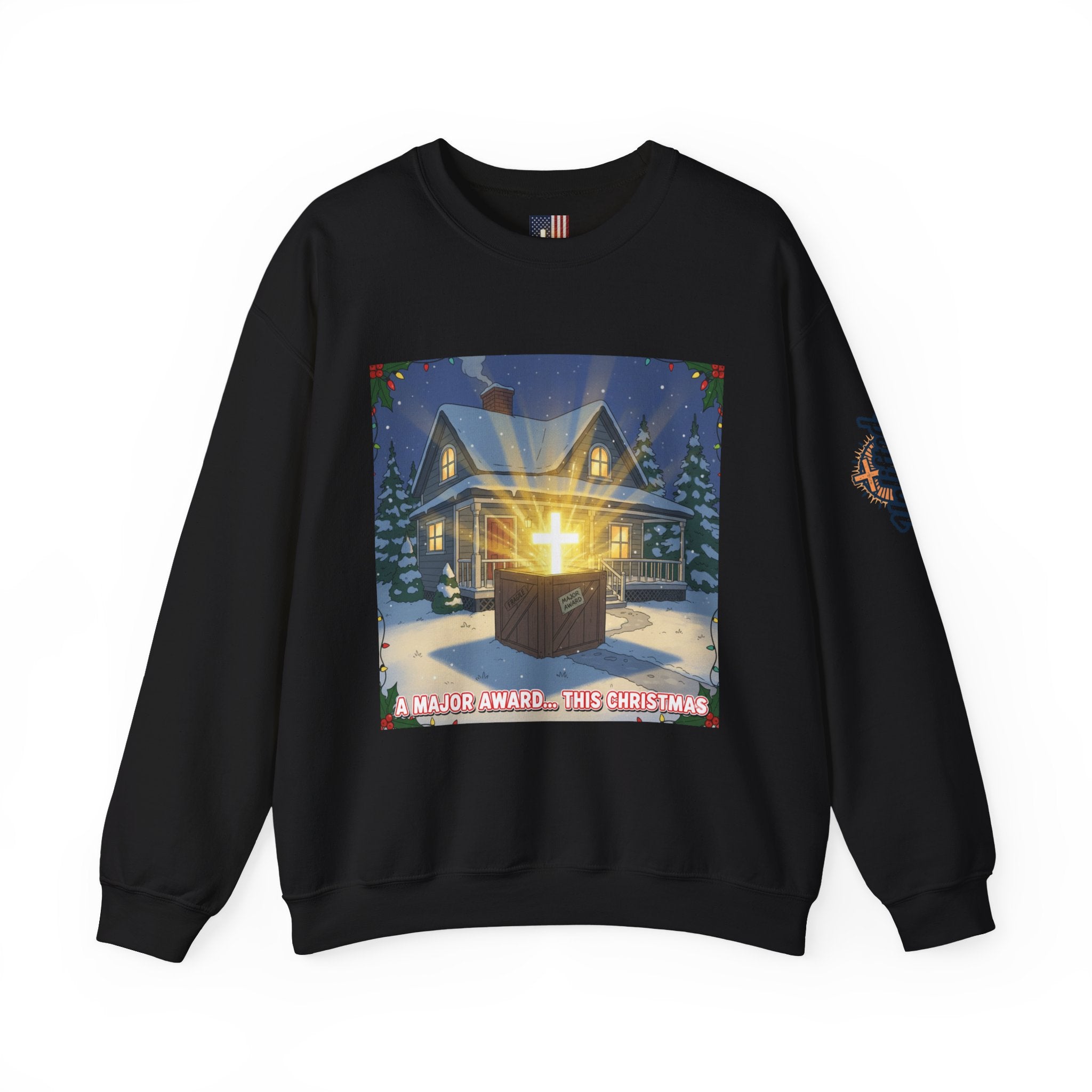 A Major Award This Christmas Sweatshirt – Fragile Leg Lamp Parody Cross Unboxing Christian Sweatshirt for Hilarious Faith & Holiday Glow Printify