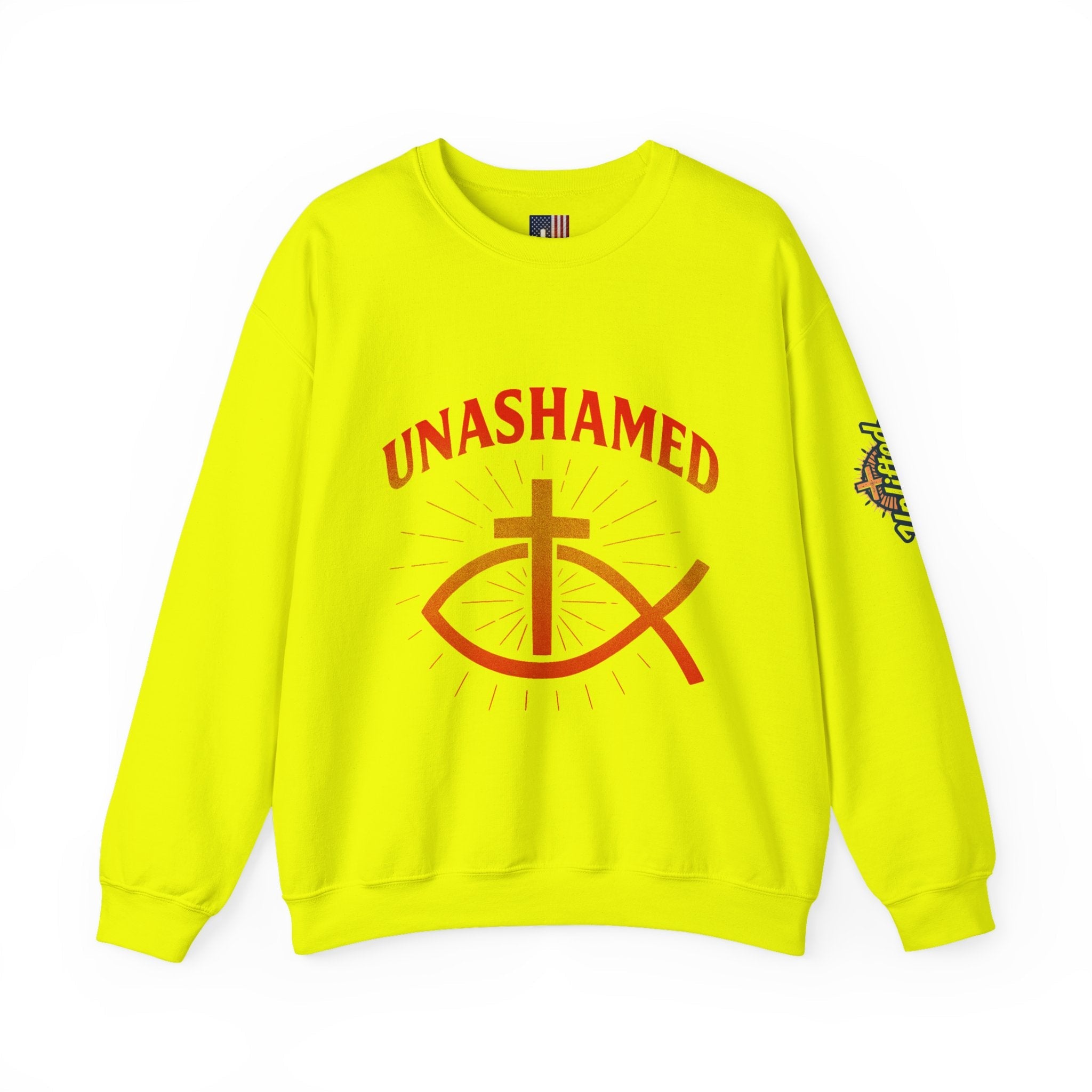 Unashamed Sweatshirt – Ichthys Jesus Fish & Cross Christian Sweatshirt for Romans 1:16 Bold Faith Printify