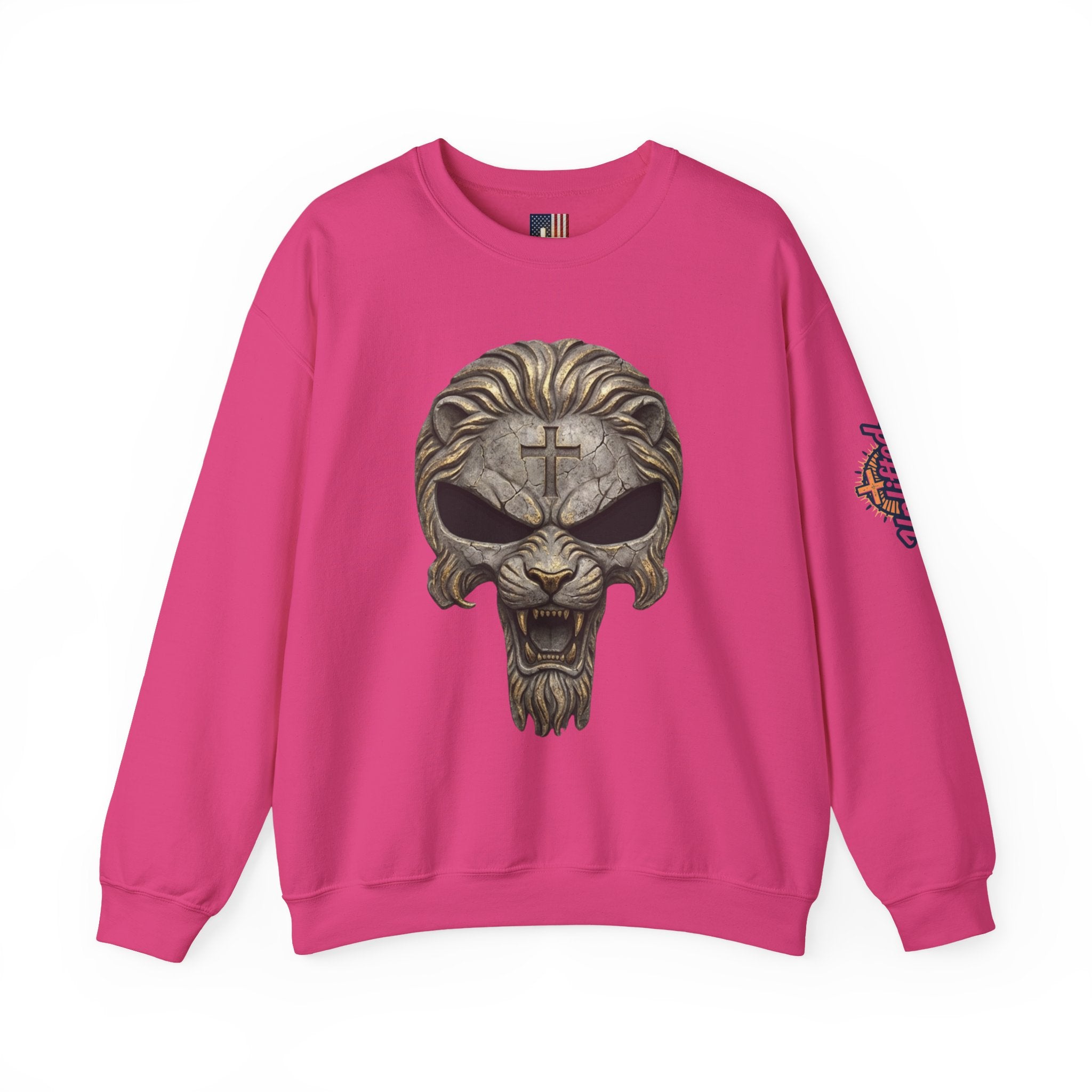 Lion of Judah Skull Christian Sweatshirt - Warrior Faith Cross Sweatshirt Printify