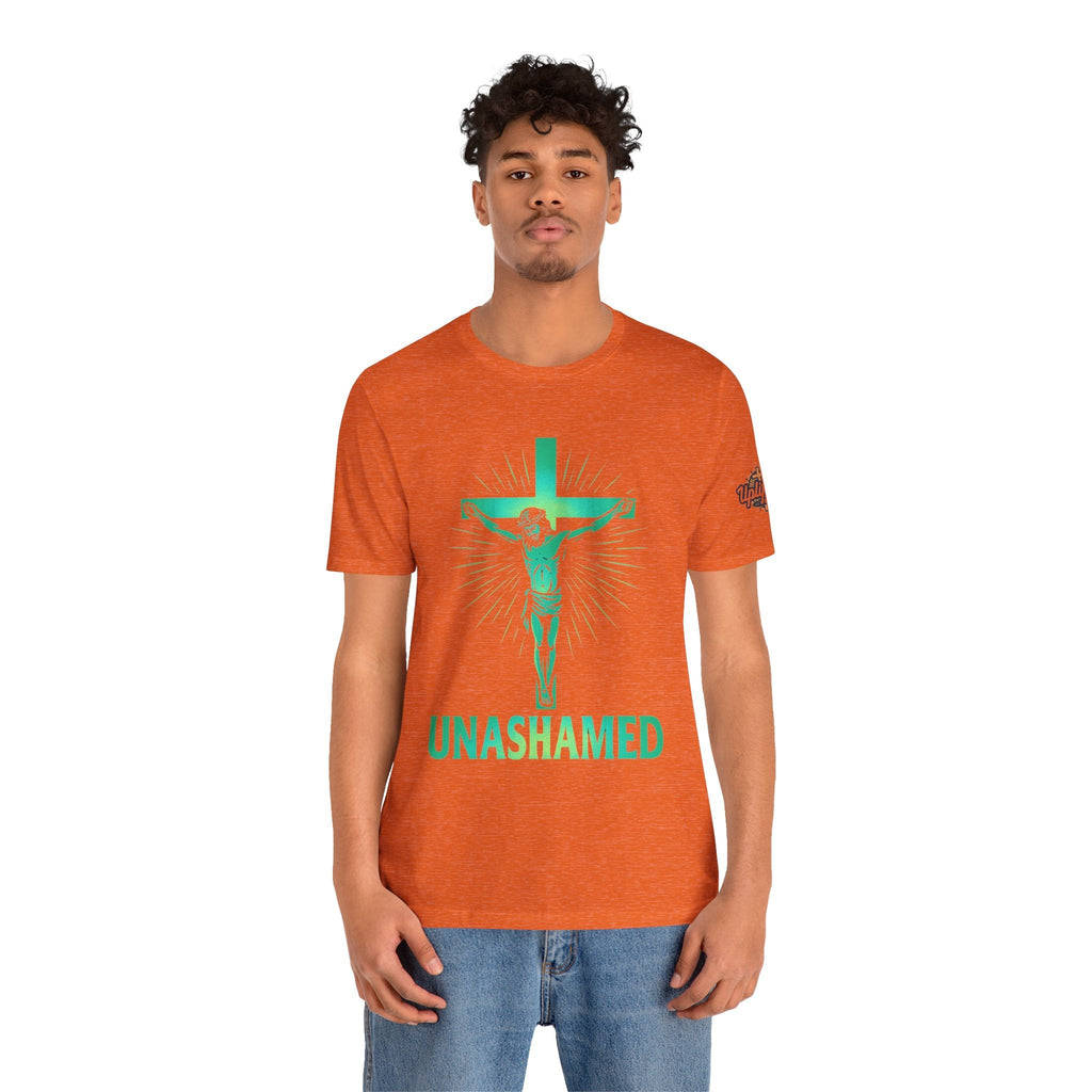 Unashamed T-shirt – Romans 1:16 Crucifixion Christian t-shirt for Bold Unwavering Faith Printify