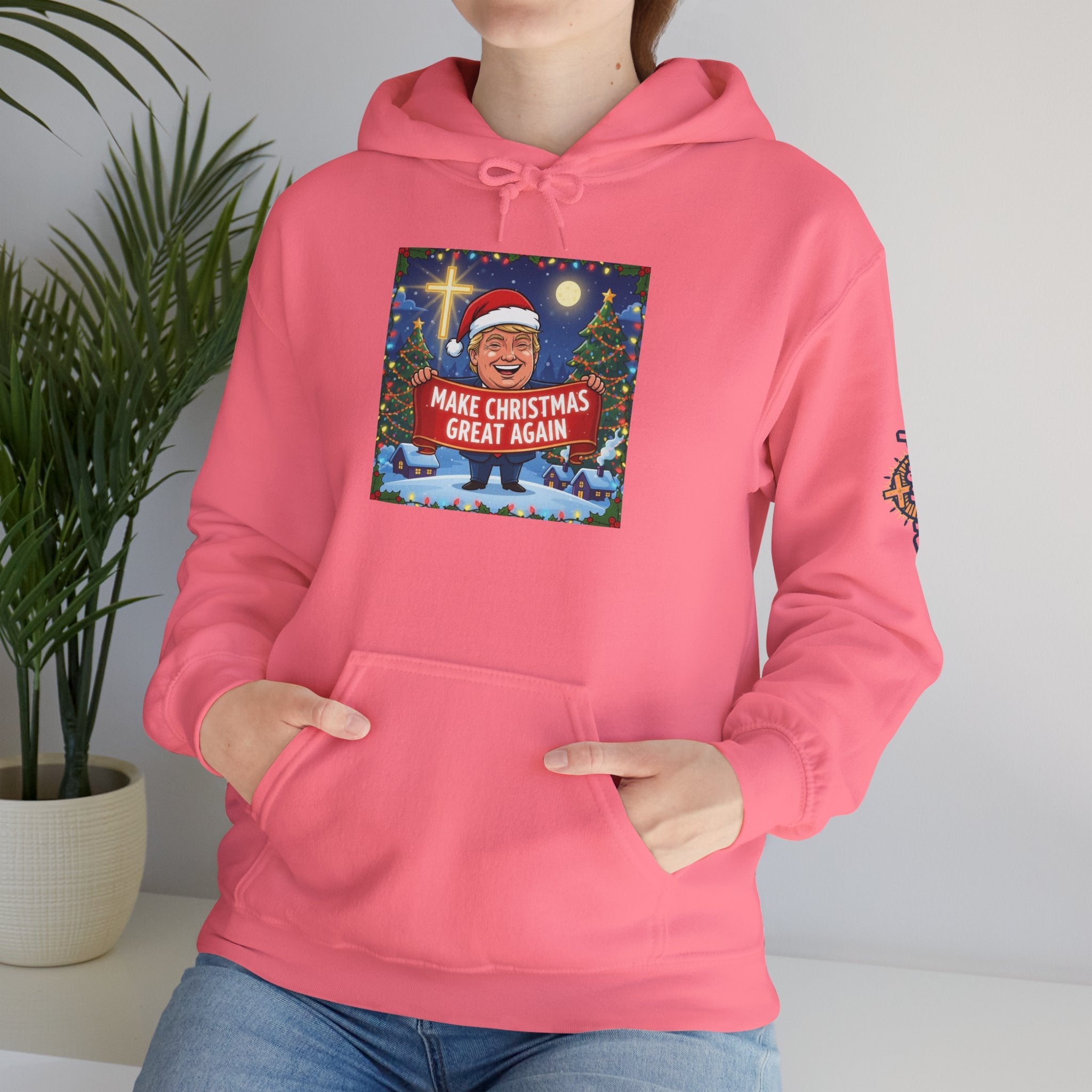 🎄 Make Christmas Great Again – Patriotic Christian Christmas Hoodie | Bold Holiday Faith Tee | Red & White Banner Design | Uplifted Gear Printify