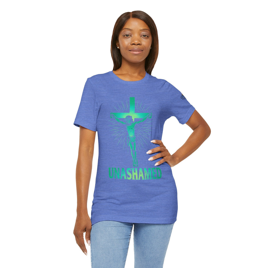 Unashamed T-shirt – Romans 1:16 Crucifixion Christian t-shirt for Bold Unwavering Faith Printify