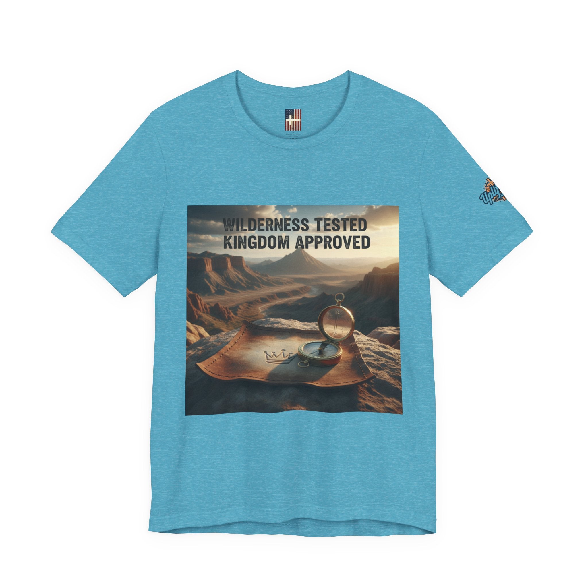 Wilderness Tested Kingdom Approved T-shirt – Mountain Desert Compass Crown Christian T-shirt for Biblical Adventure Faith Printify