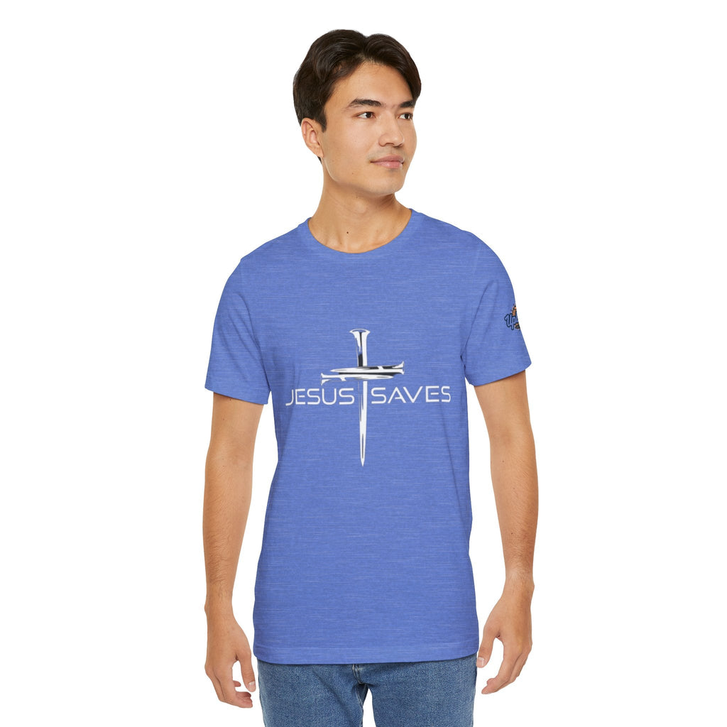 Jesus Saves T-shirt – 3 Nails Crucifix Cross Christian T-shirt for Redemption Faith & Bold Salvation Printify