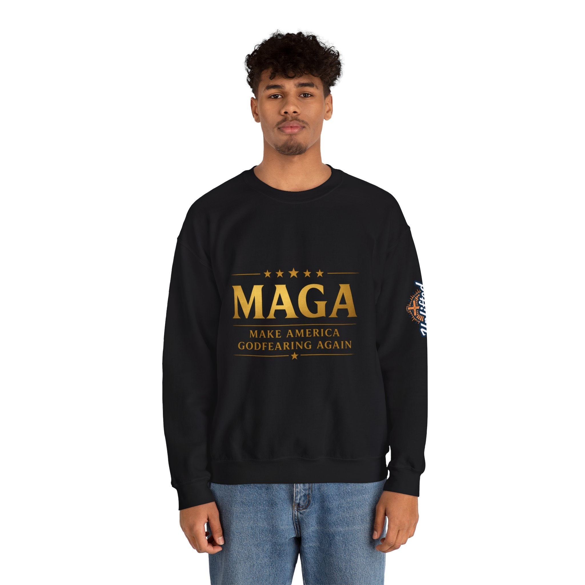 Sweatshirt — "MAGA Make America Godfearing Again" Gold Logo Crewneck Printify