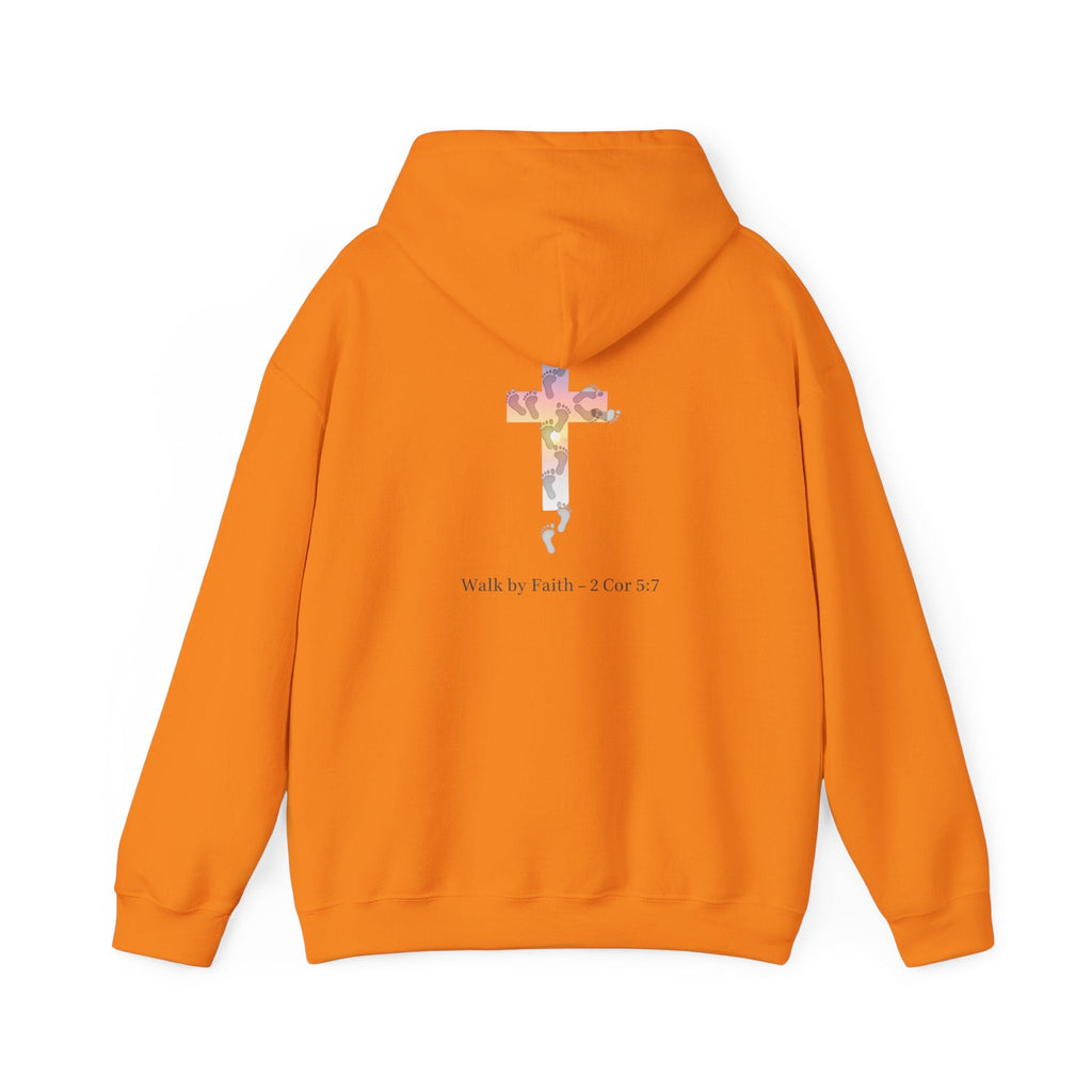 Walk by Faith Hoodie – Cross & Footprints Christian Hoodie for Cozy Inspiration Printify