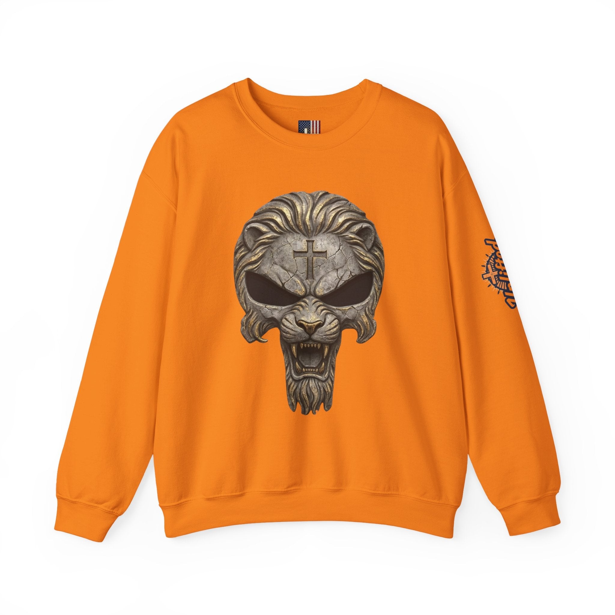 Lion of Judah Skull Christian Sweatshirt - Warrior Faith Cross Sweatshirt Printify