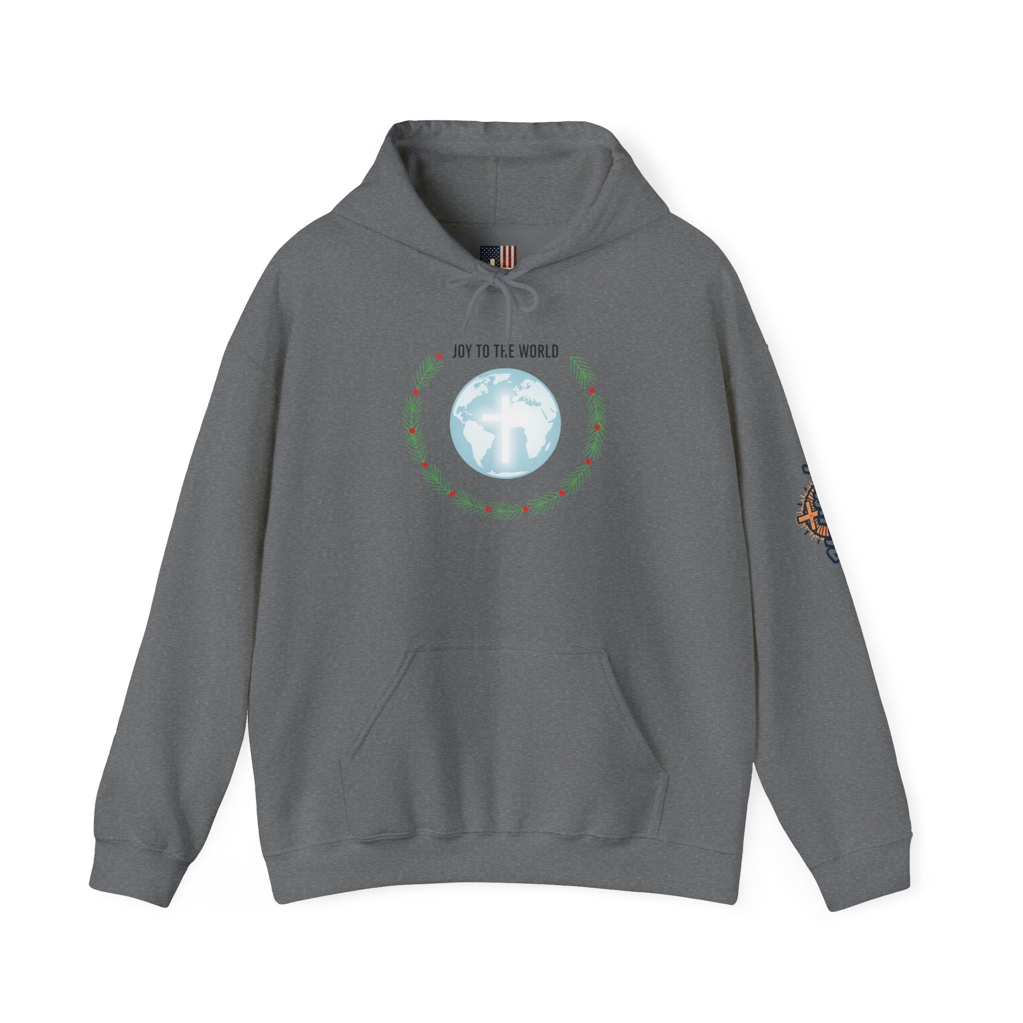 Joy to the World Hoodie – Wreath Earth Nativity Christian Christmas Sweatshirt for Isaiah 9:6 Holiday Faith & Festive Joy Printify