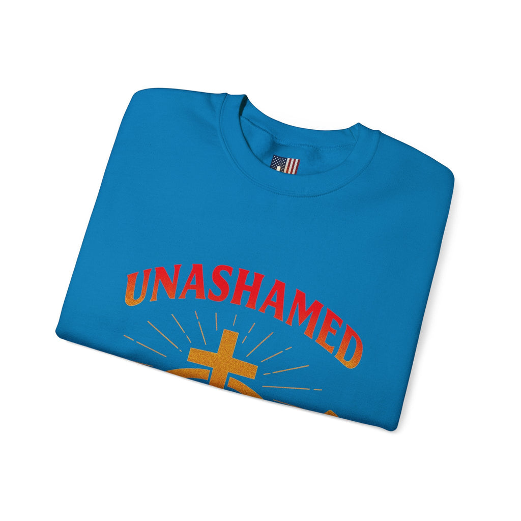 Unashamed Sweatshirt – Ichthys Jesus Fish & Cross Christian Sweatshirt for Romans 1:16 Bold Faith Printify