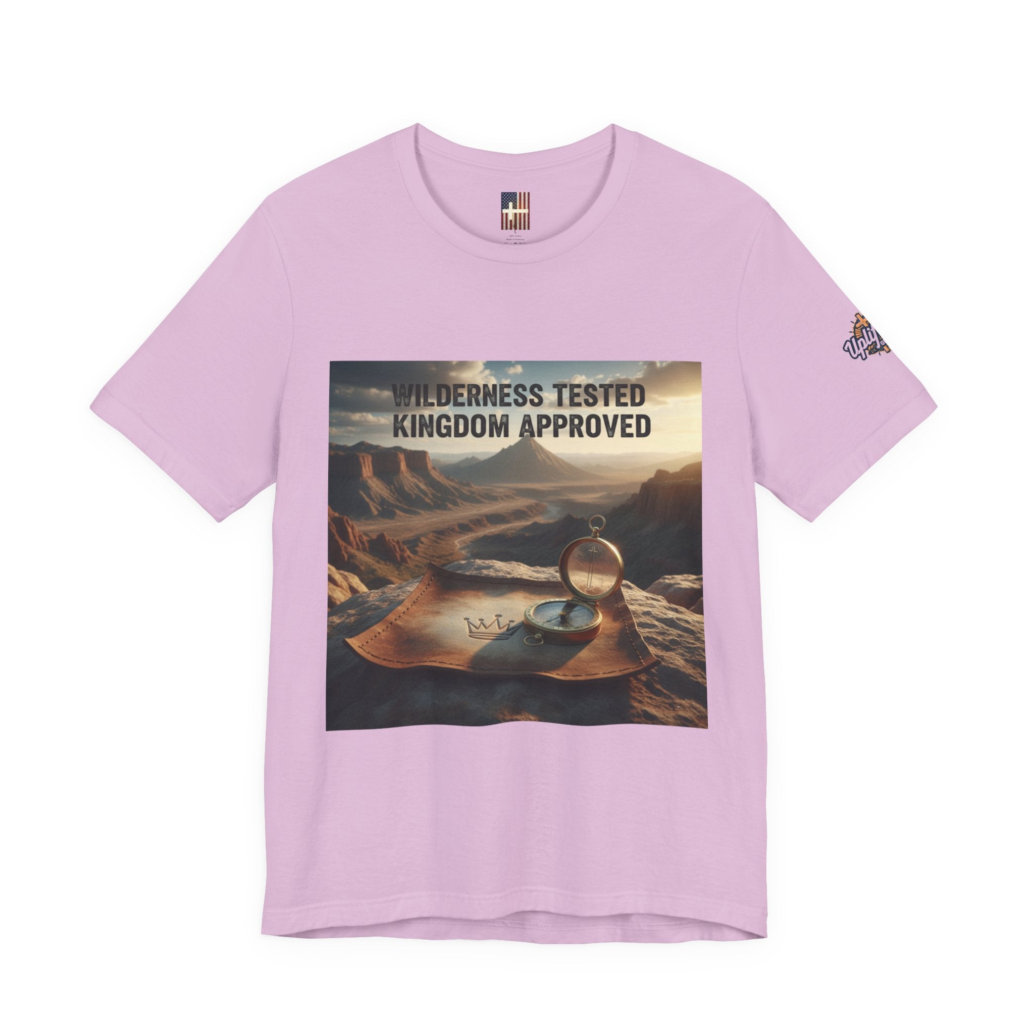 Wilderness Tested Kingdom Approved T-shirt – Mountain Desert Compass Crown Christian T-shirt for Biblical Adventure Faith Printify