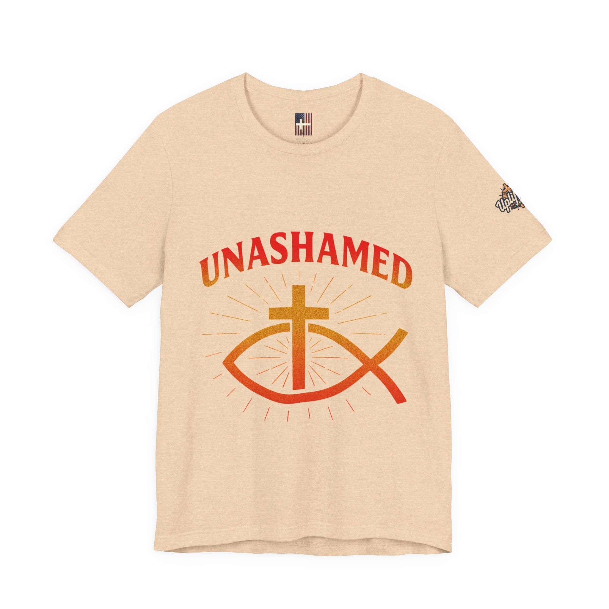 Unashamed T-shirt – Ichthys Jesus Fish & Cross Christian T-shirt for Romans 1:16 Bold Faith Printify