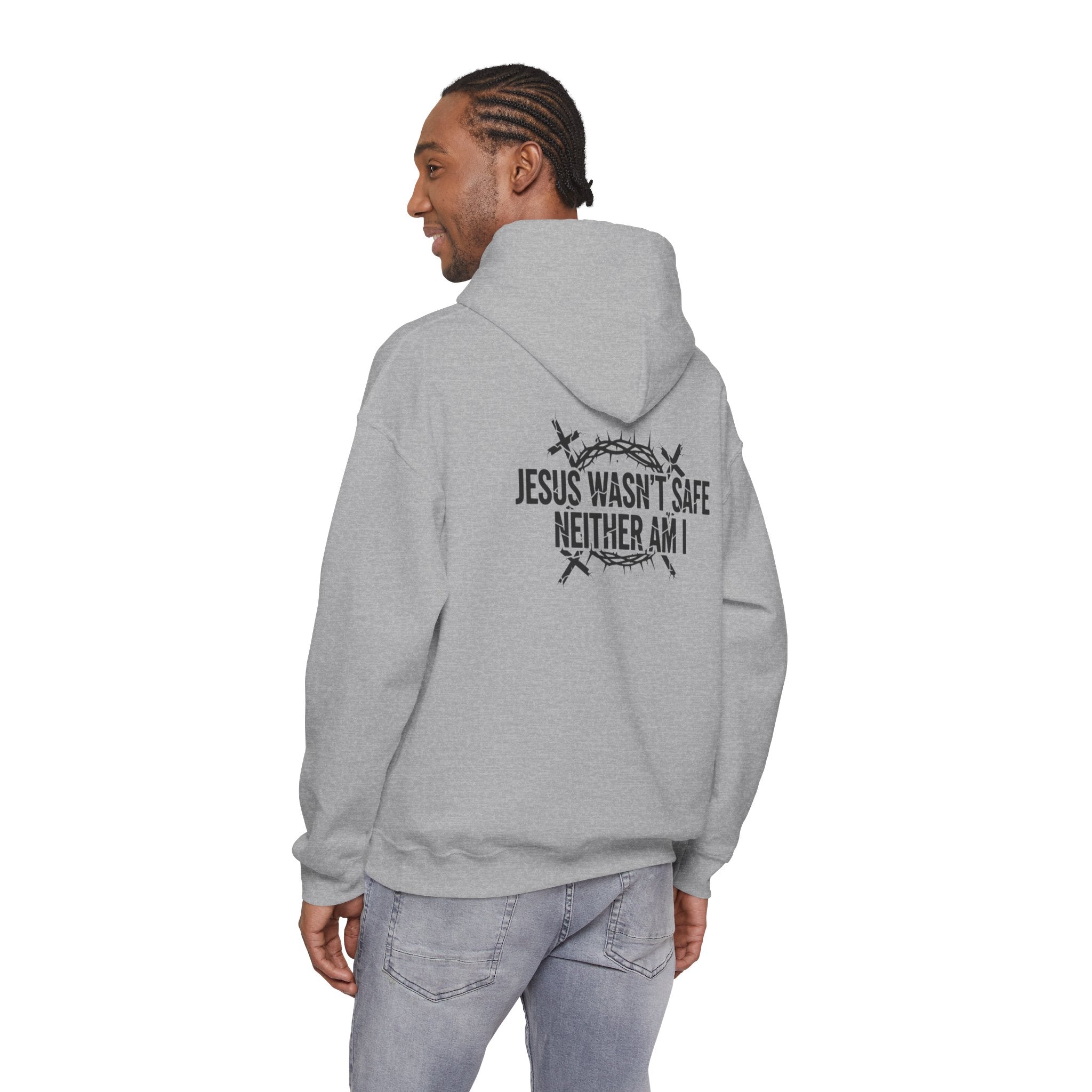 ⚡ Jesus Wasn’t Safe – Neither Am I | Bold Christian Hoodie | Storm-Walking Faith Tee | Minimalist Black & White Design | Uplifted Gear Printify