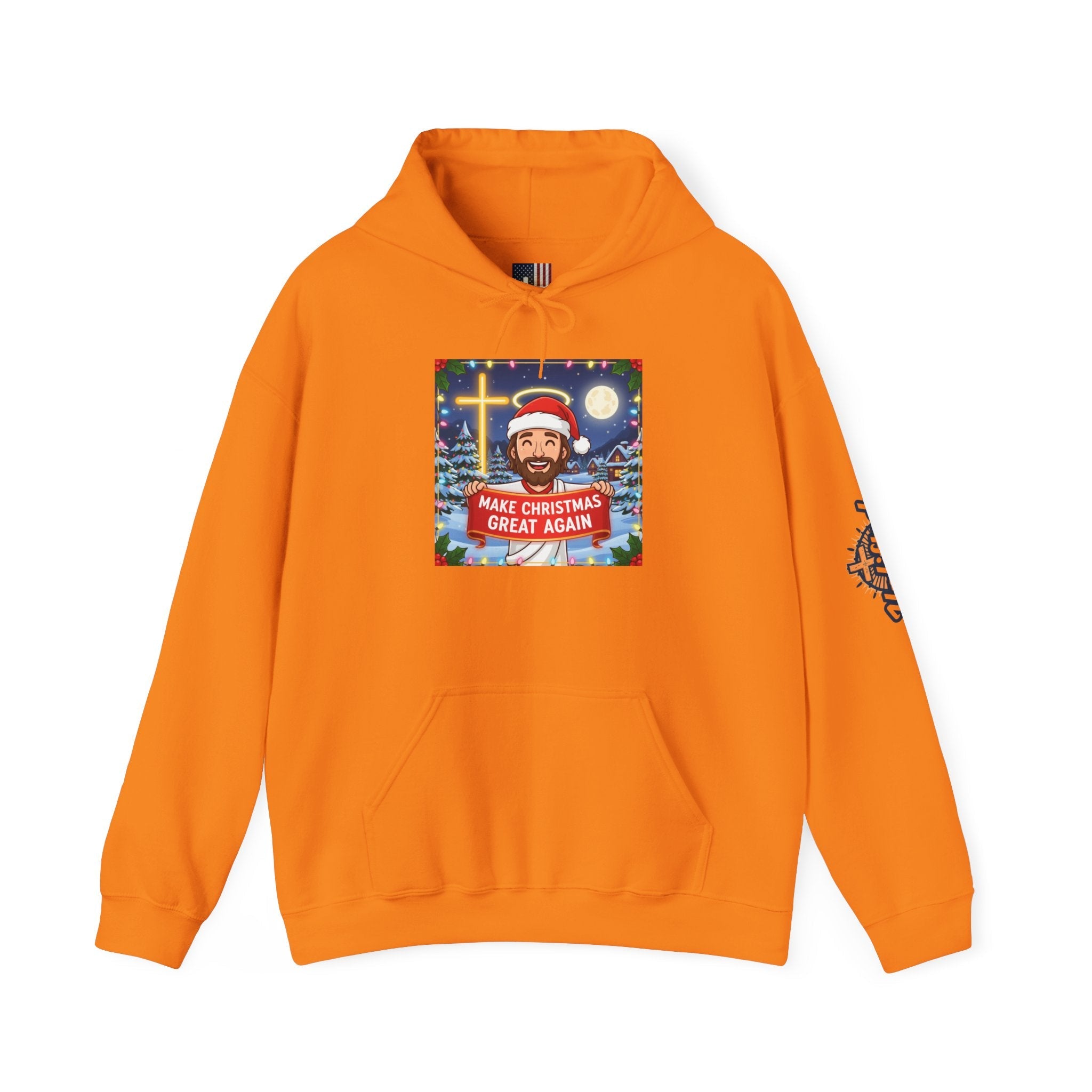 🎄 Make Christmas Great Again – Funny Christian Hoodie | Jesus Holding Banner | Faith-Based Holiday Parody Tee | Uplifted Gear Printify