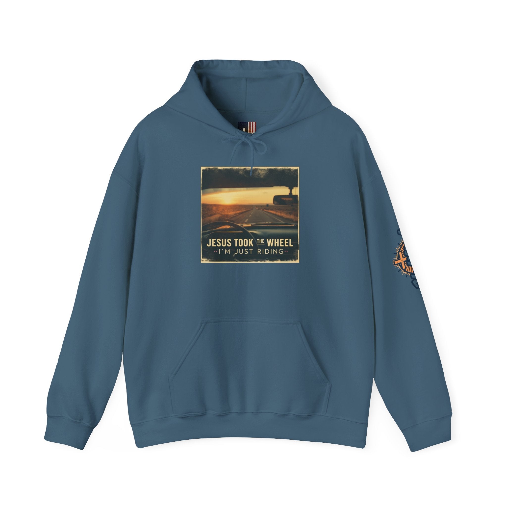 Jesus Took the Wheel I'm Just Riding Hoodie – Funny Christian Convertible Car Sweatshirt for Surrendered Faith & Humor Printify